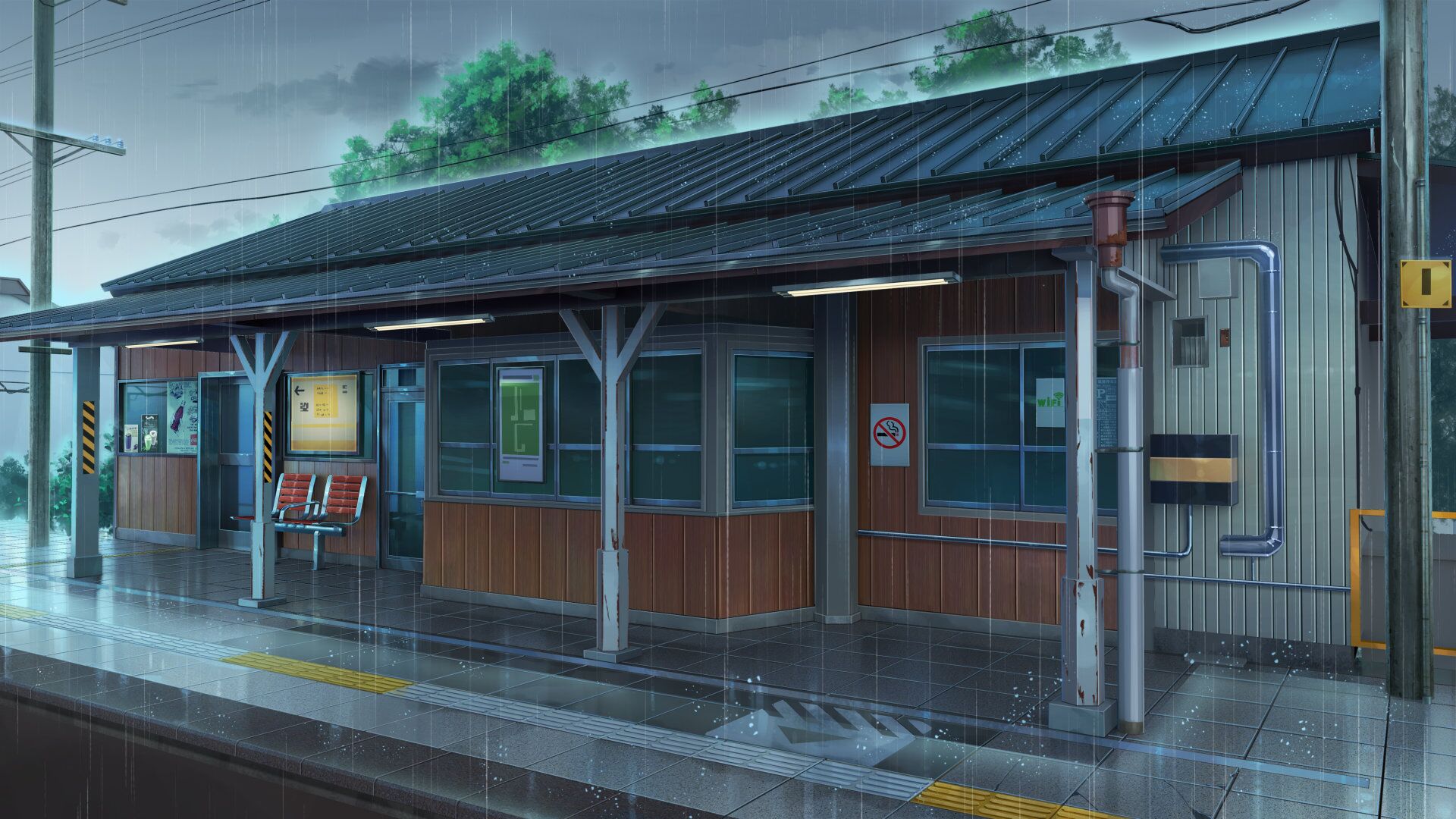 Train Station in the Rain HD Wallpaper