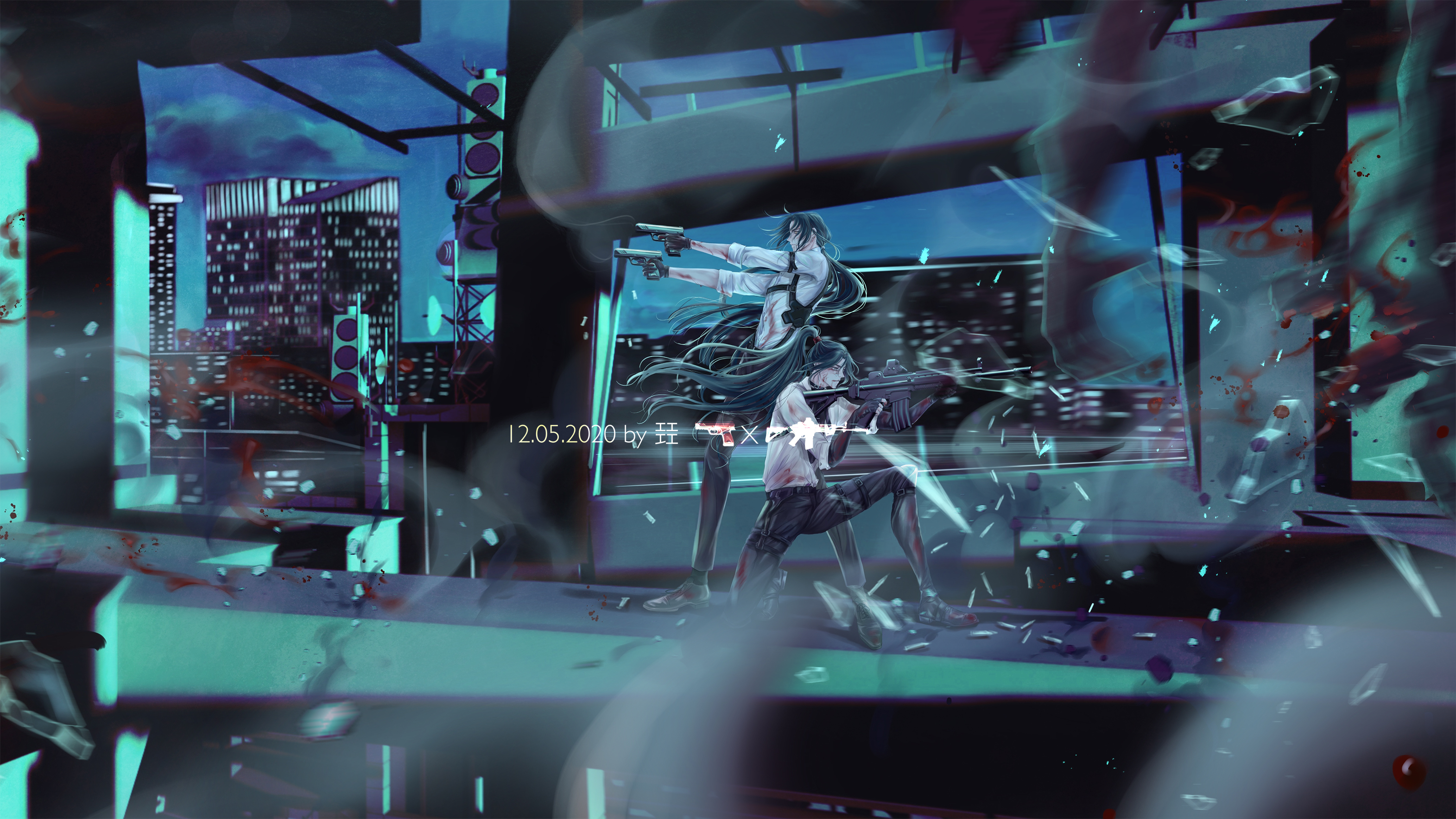 Lan Wangji and Wei Wuxian in a city at night HD Wallpaper
