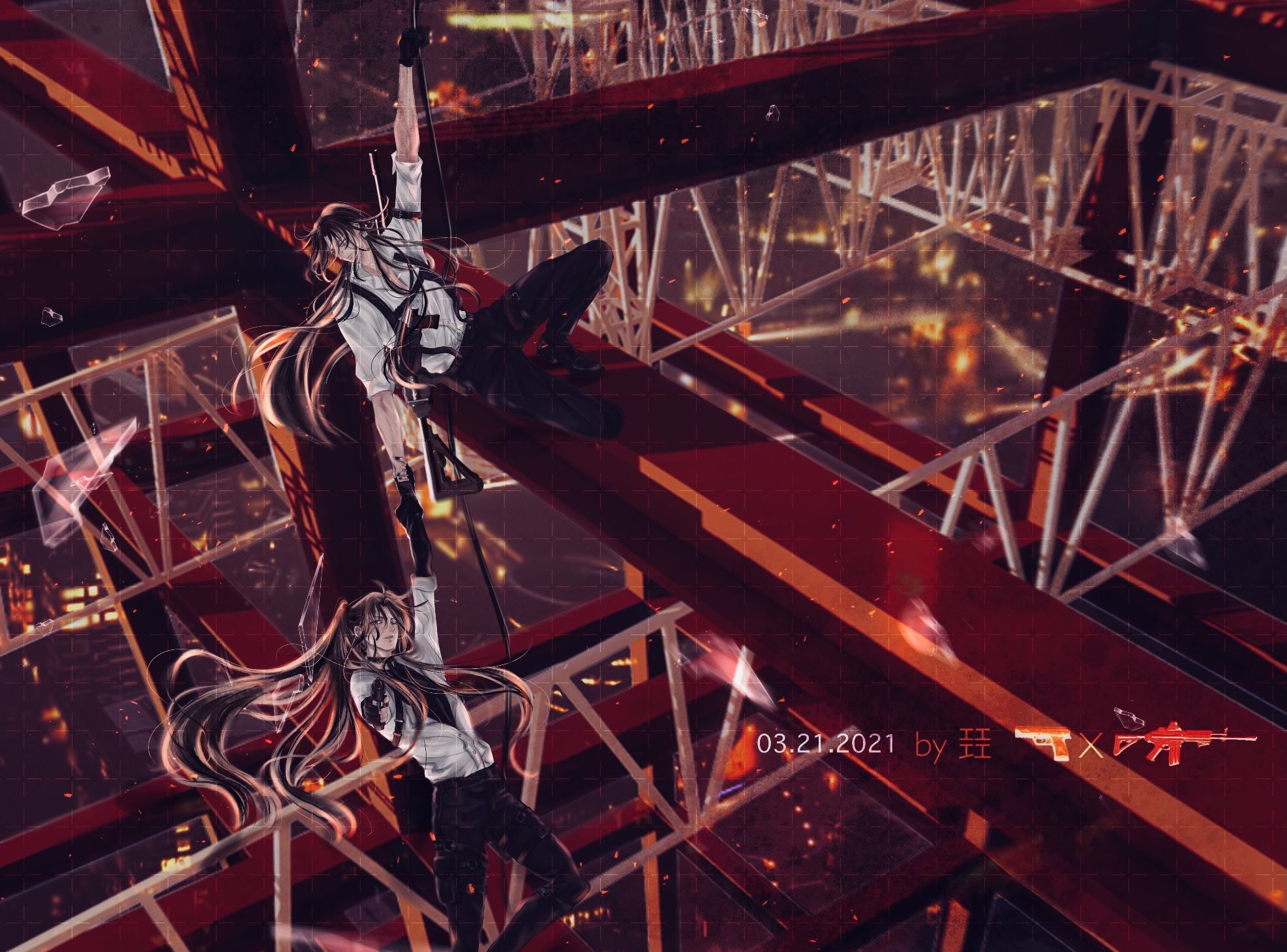 Wei Wuxian and Lan Wangji in a high-rise building HD Wallpaper
