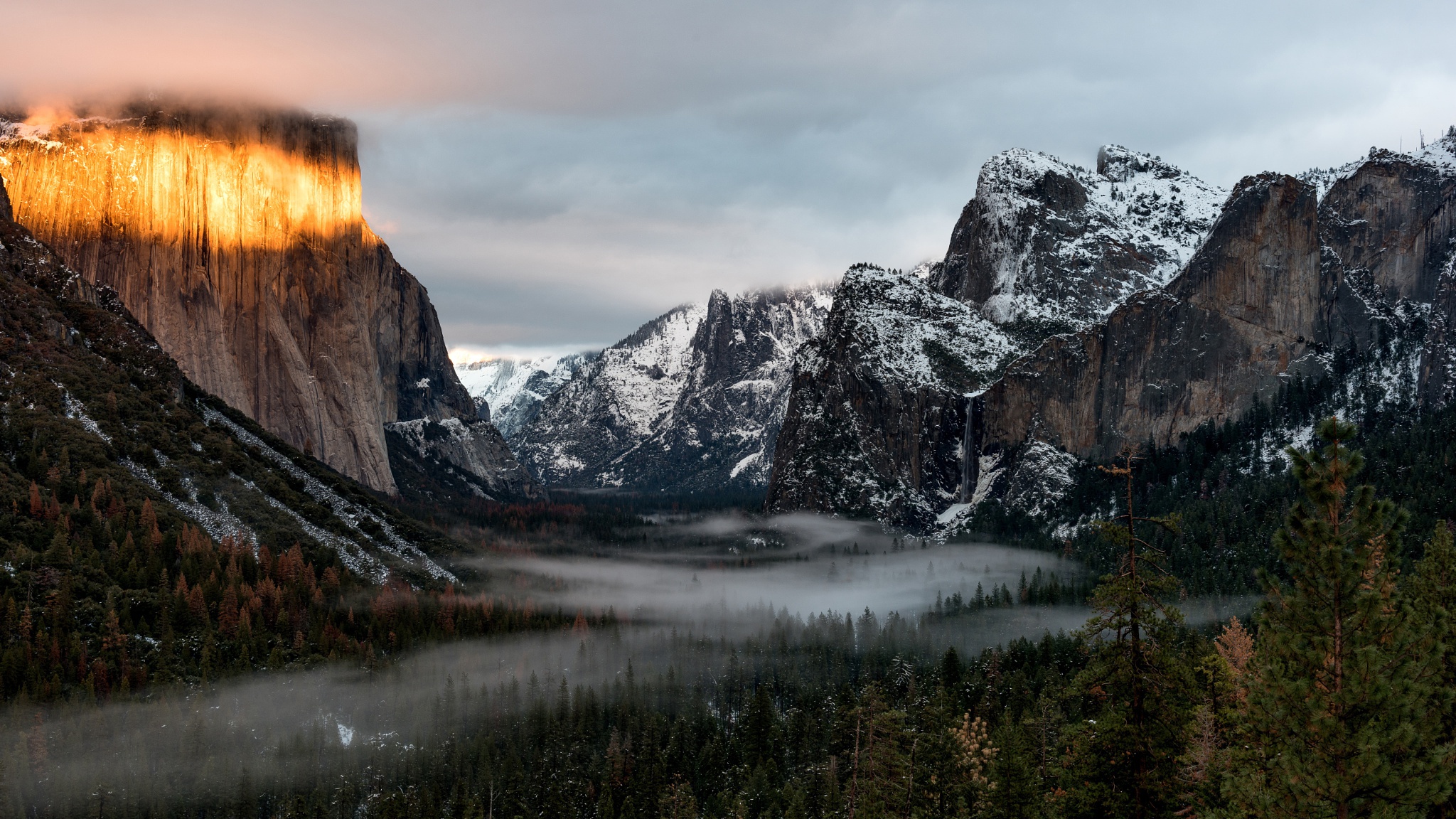 Yosemite National Park in Winter with Fog HD Wallpaper