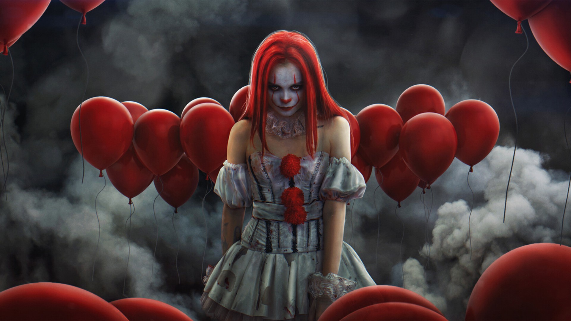 Pennywise the Clown with Red Balloons HD Wallpaper