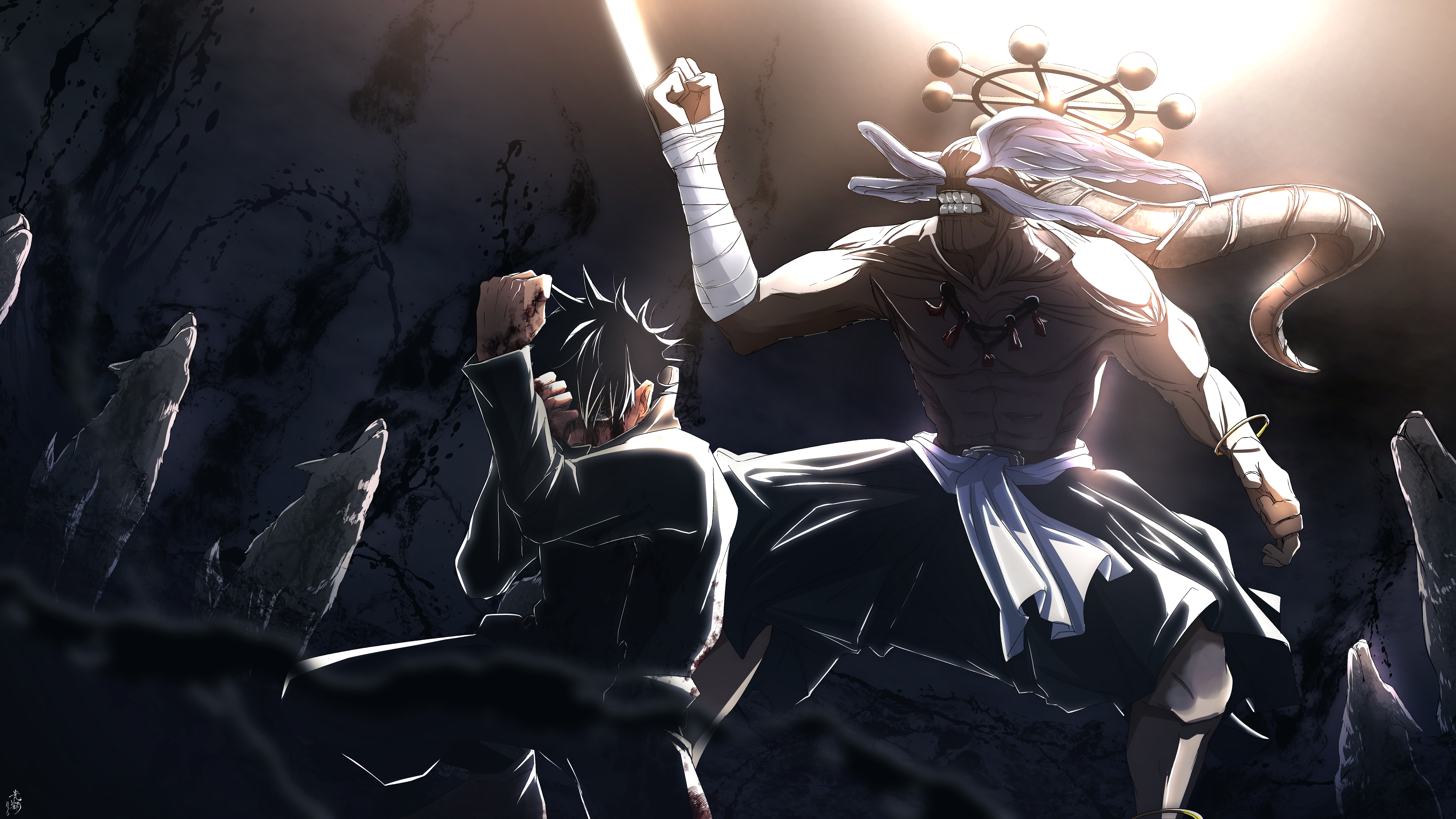 Megumi Fushiguro 4K vs. Toji Fushiguro HD Wallpaper
