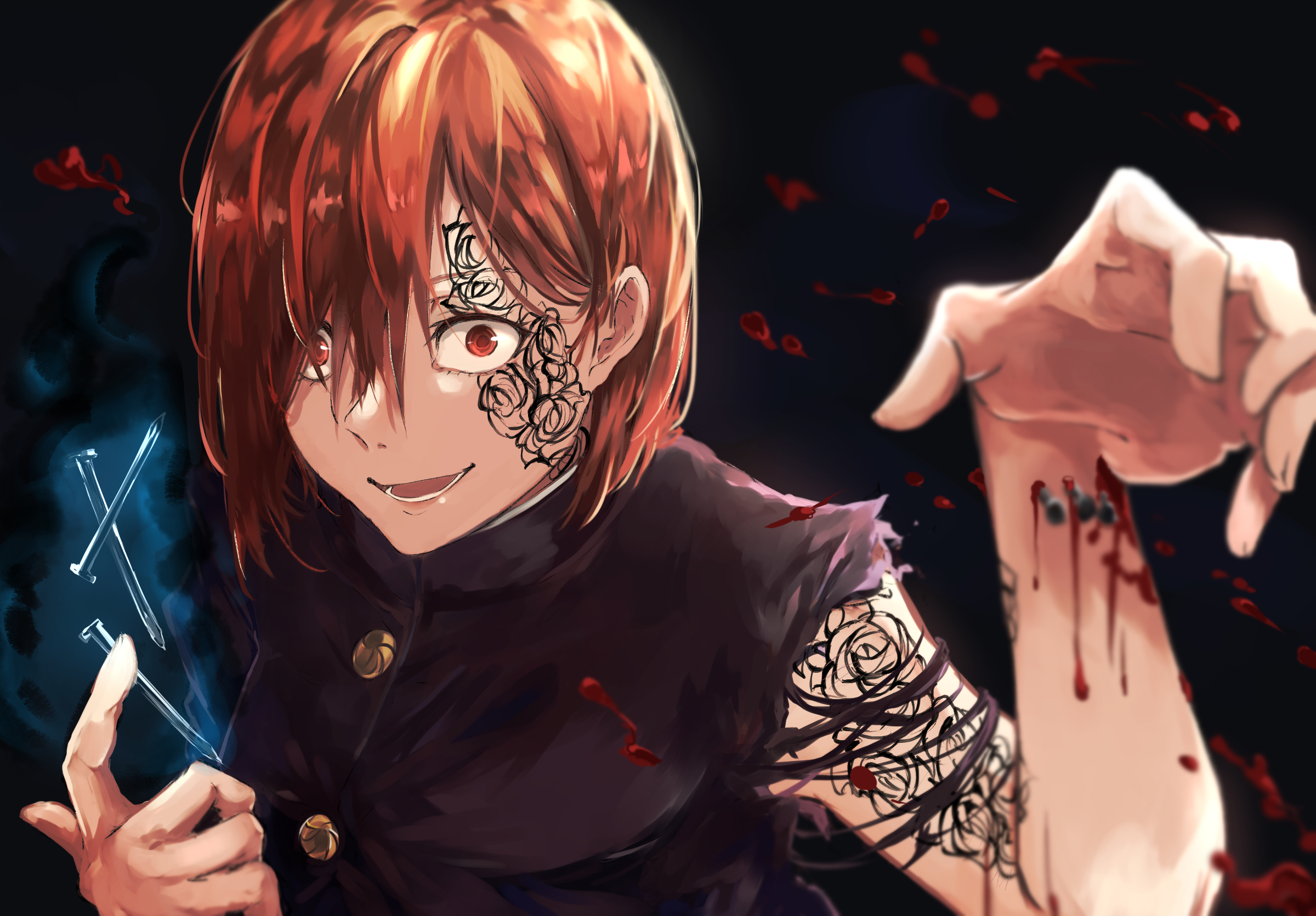Nobara Kugisaki with rose tattoos and nails HD Wallpaper