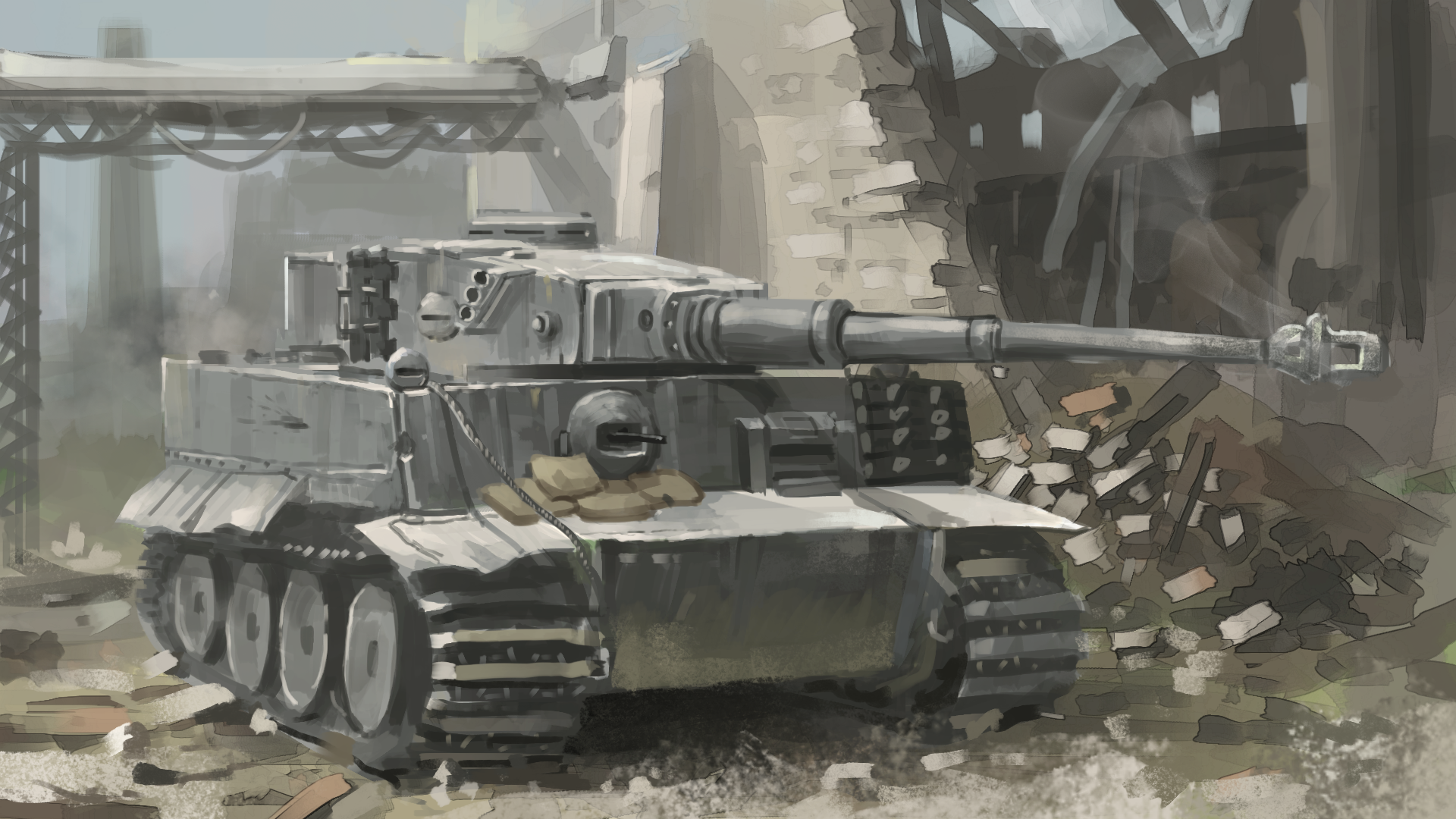 Tiger I Tank in War-Torn Setting HD Wallpaper