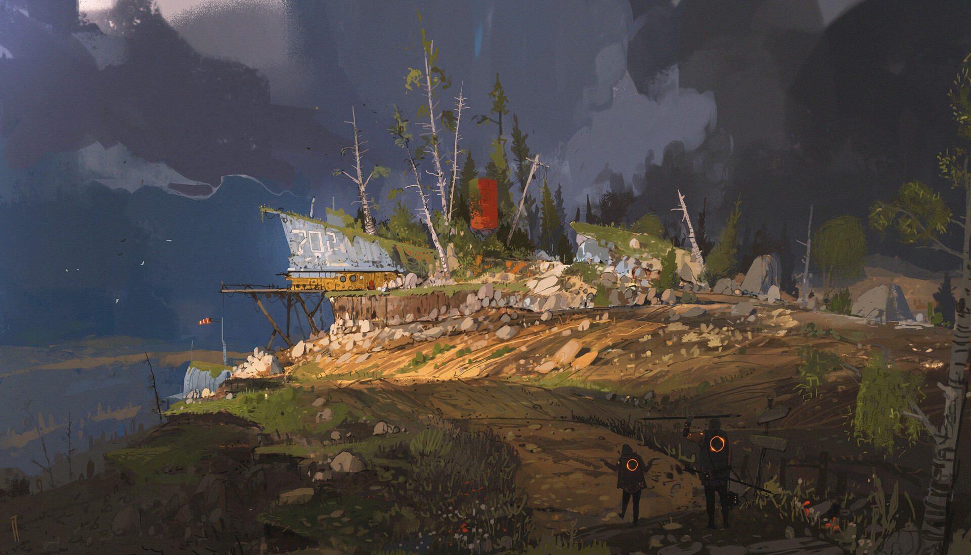 Post-apocalyptic settlement on a cliffside HD Wallpaper