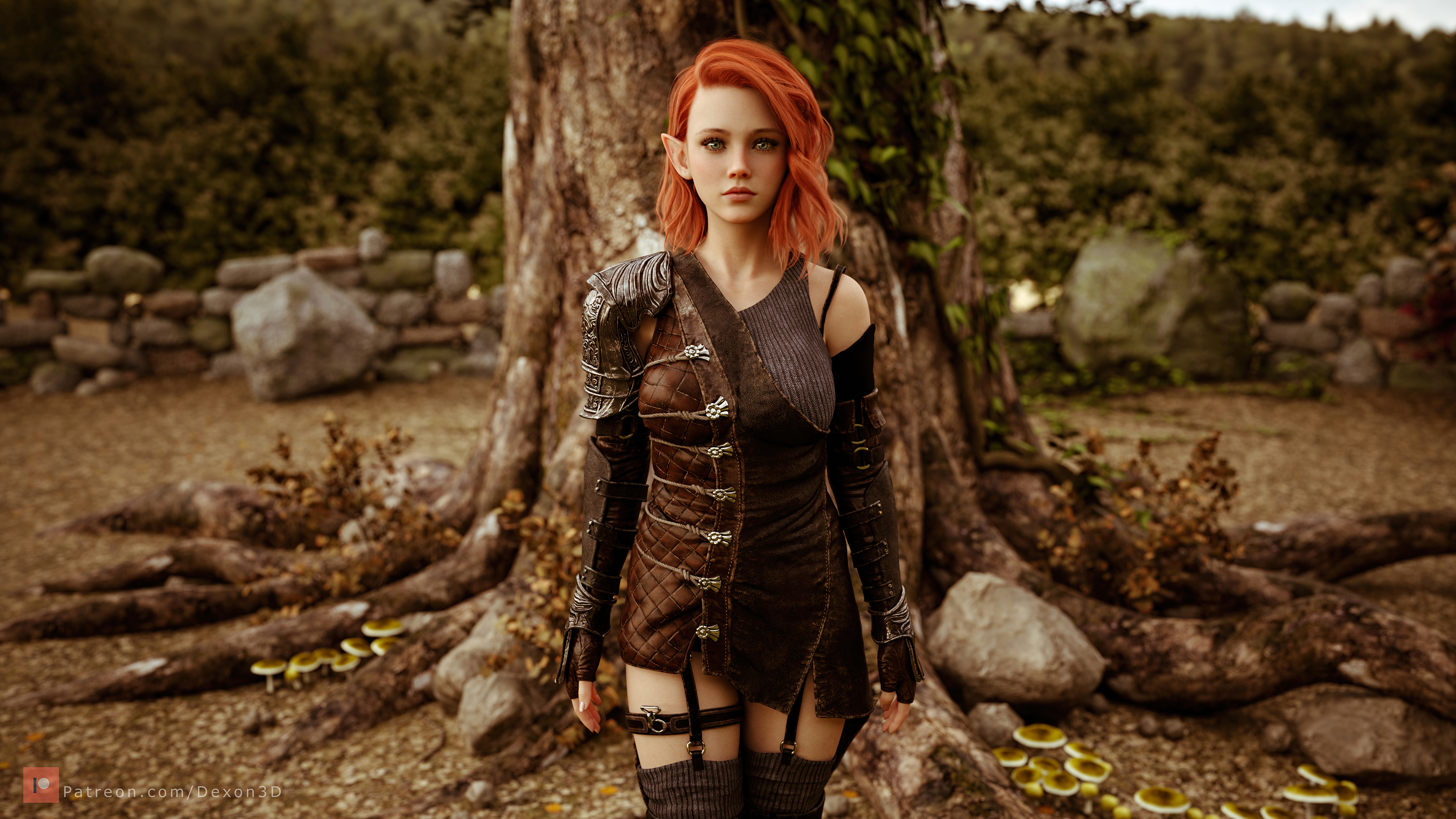 Elf woman with pink hair in armor, 4K HD Wallpaper