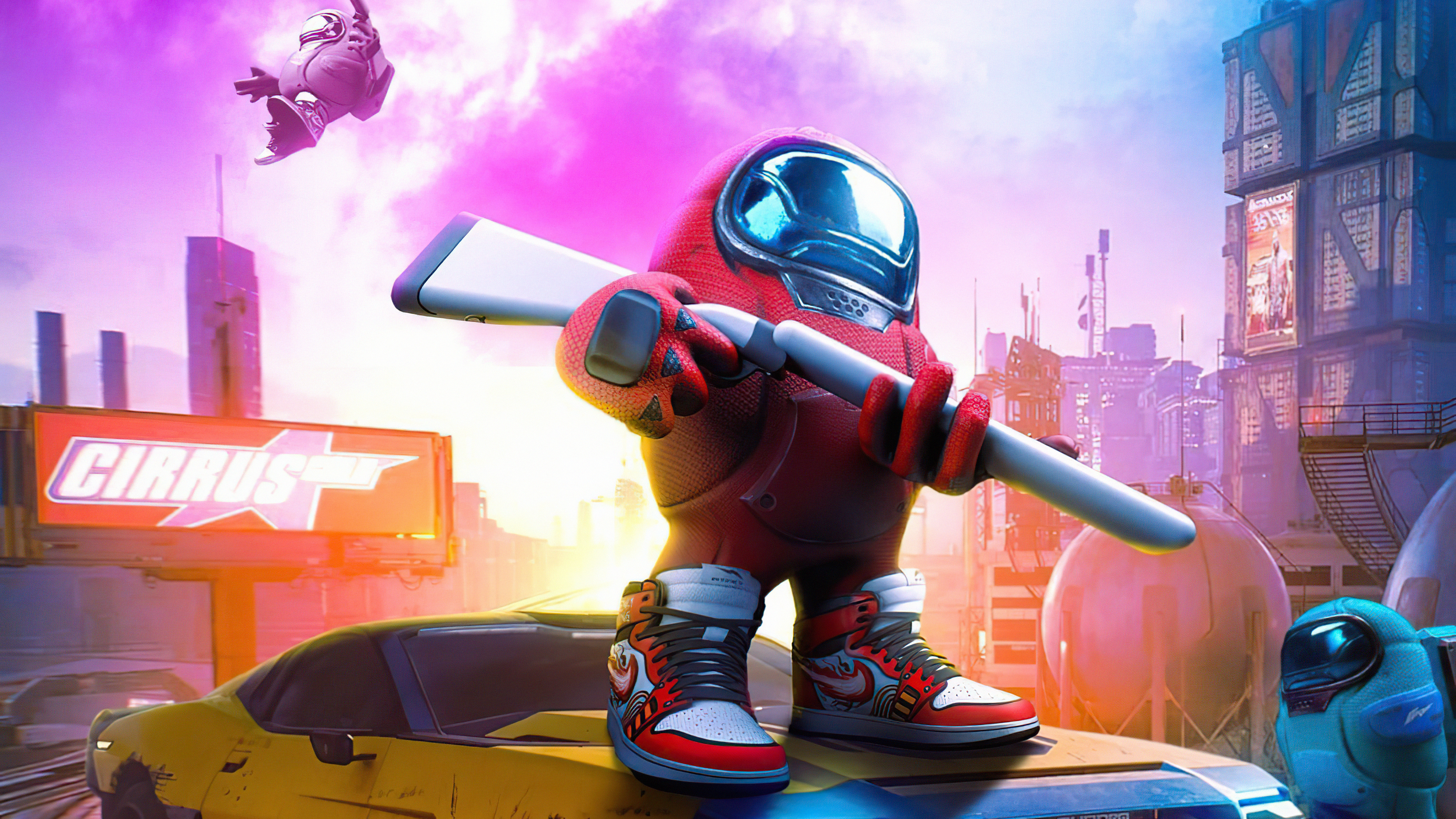 Among Us 4K Red Crewmate with Gun HD Wallpaper