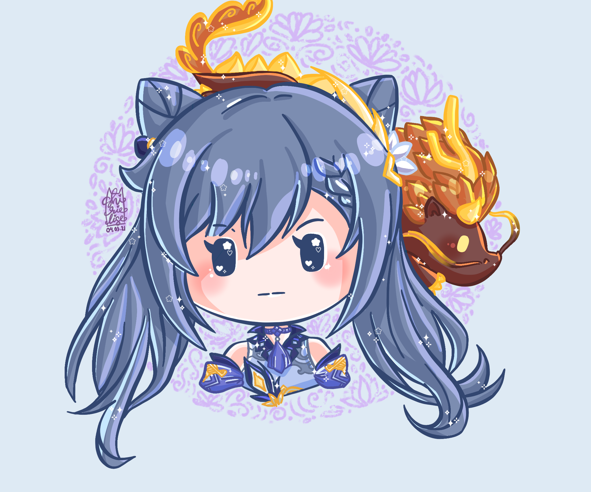 Keqing from Genshin Impact with a dragon accessory HD Wallpaper
