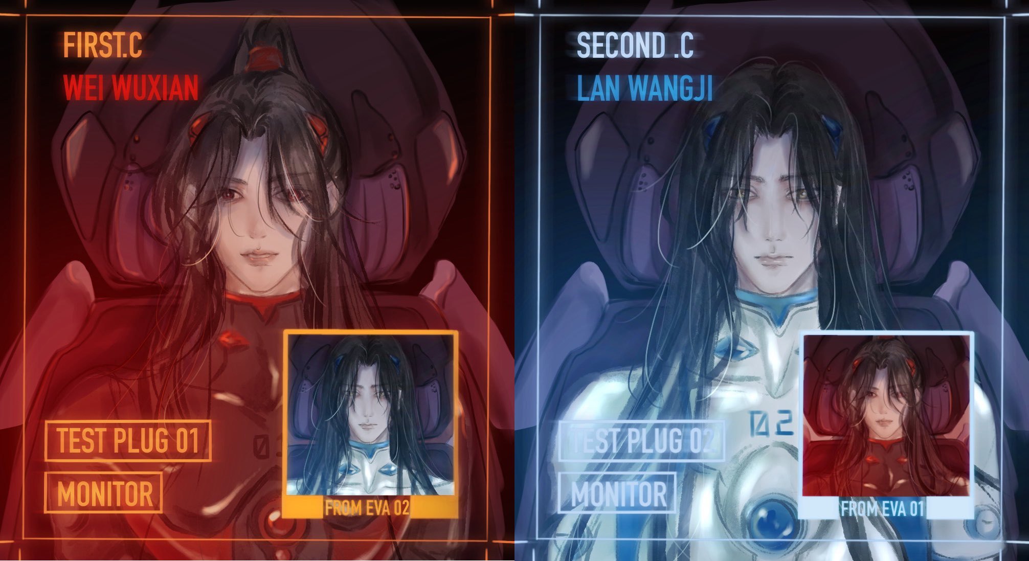Wei Wuxian and Lan Wangji in Evangelion Units HD Wallpaper