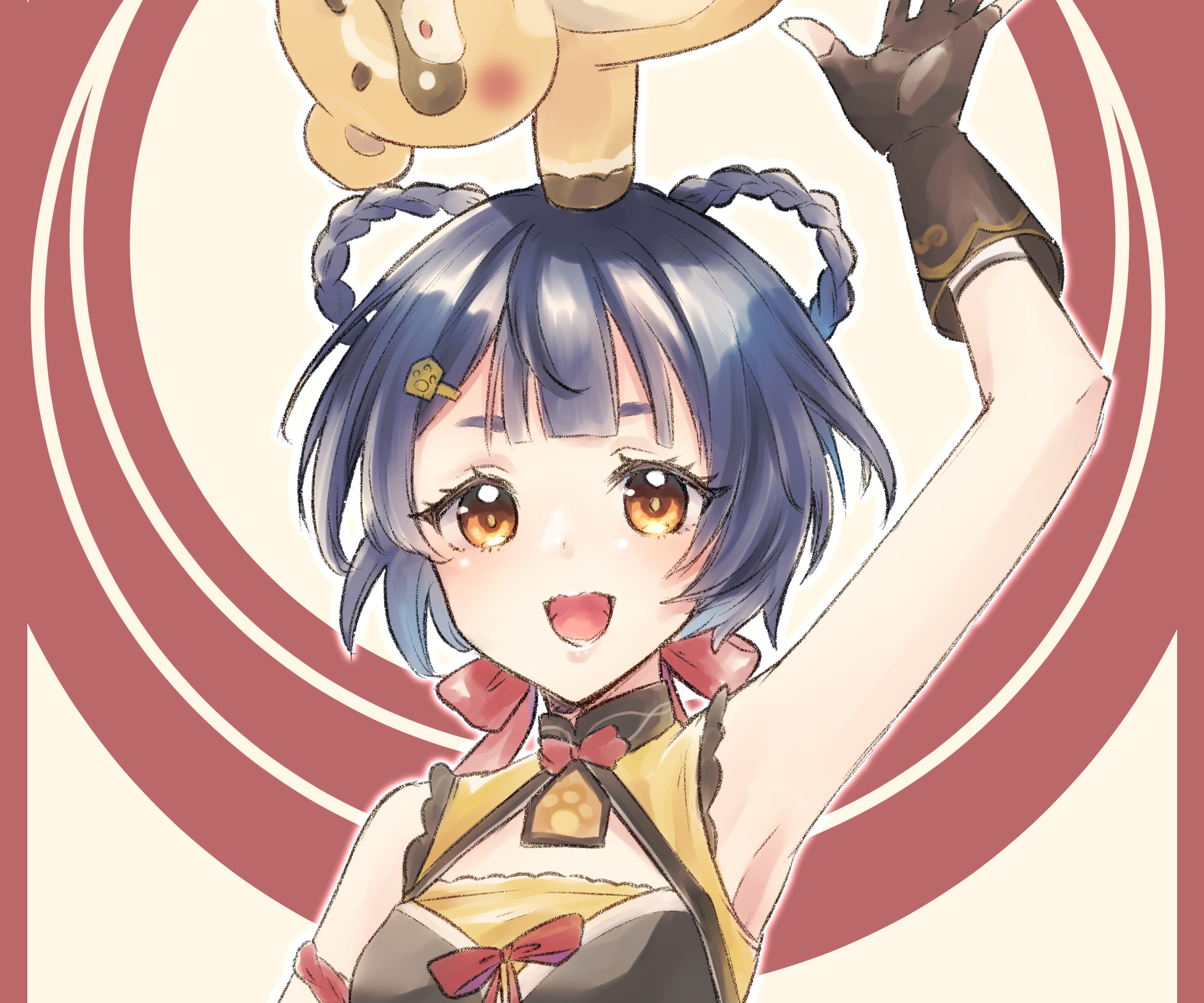 Xiangling from Genshin Impact with a plush toy HD Wallpaper
