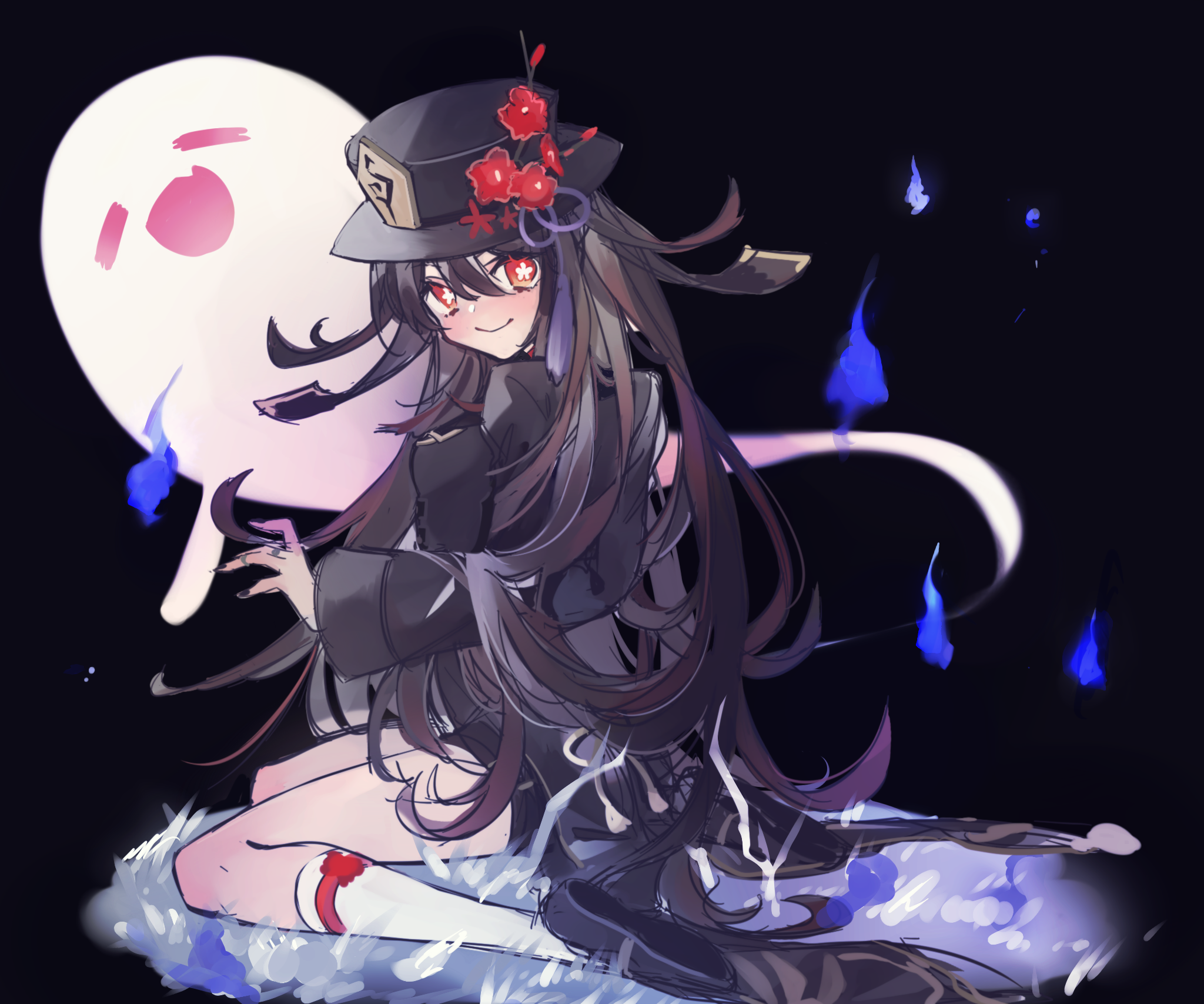 Hu Tao with a ghost companion HD Wallpaper