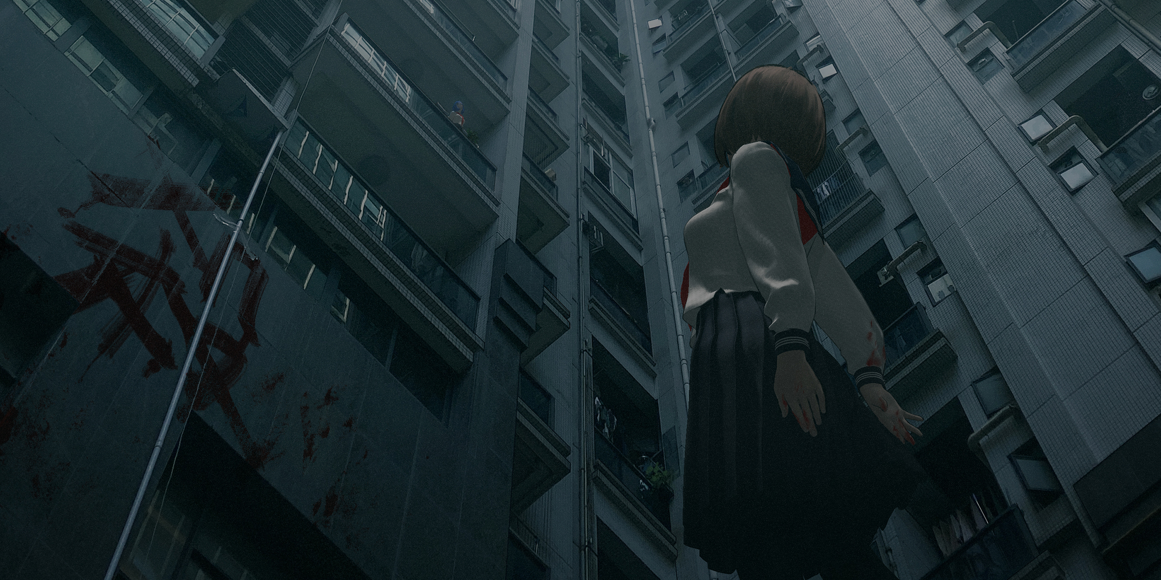 Girl in a school uniform in front of a building HD Wallpaper