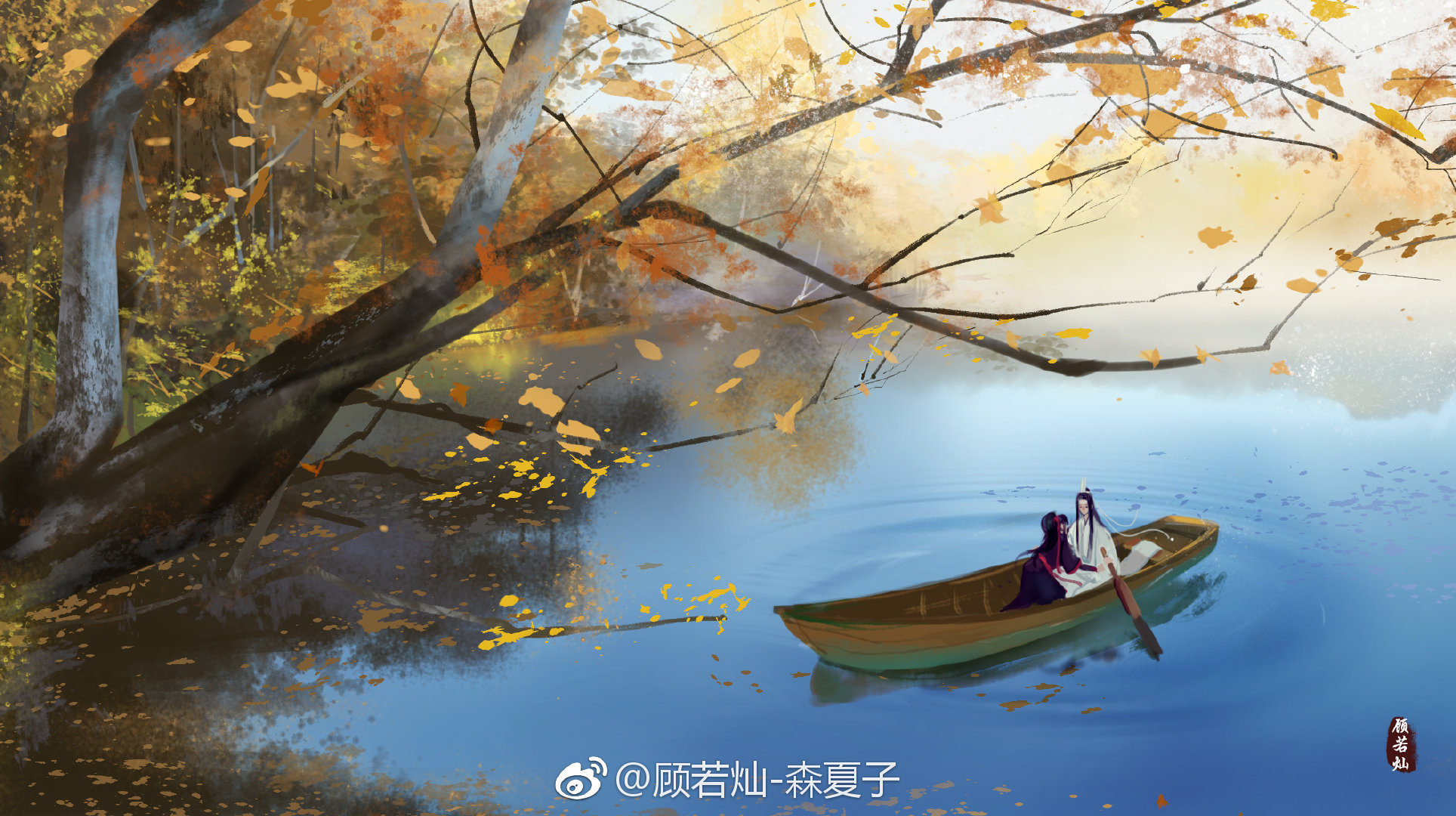 Lan Wangji and Wei Wuxian in a boat HD Wallpaper