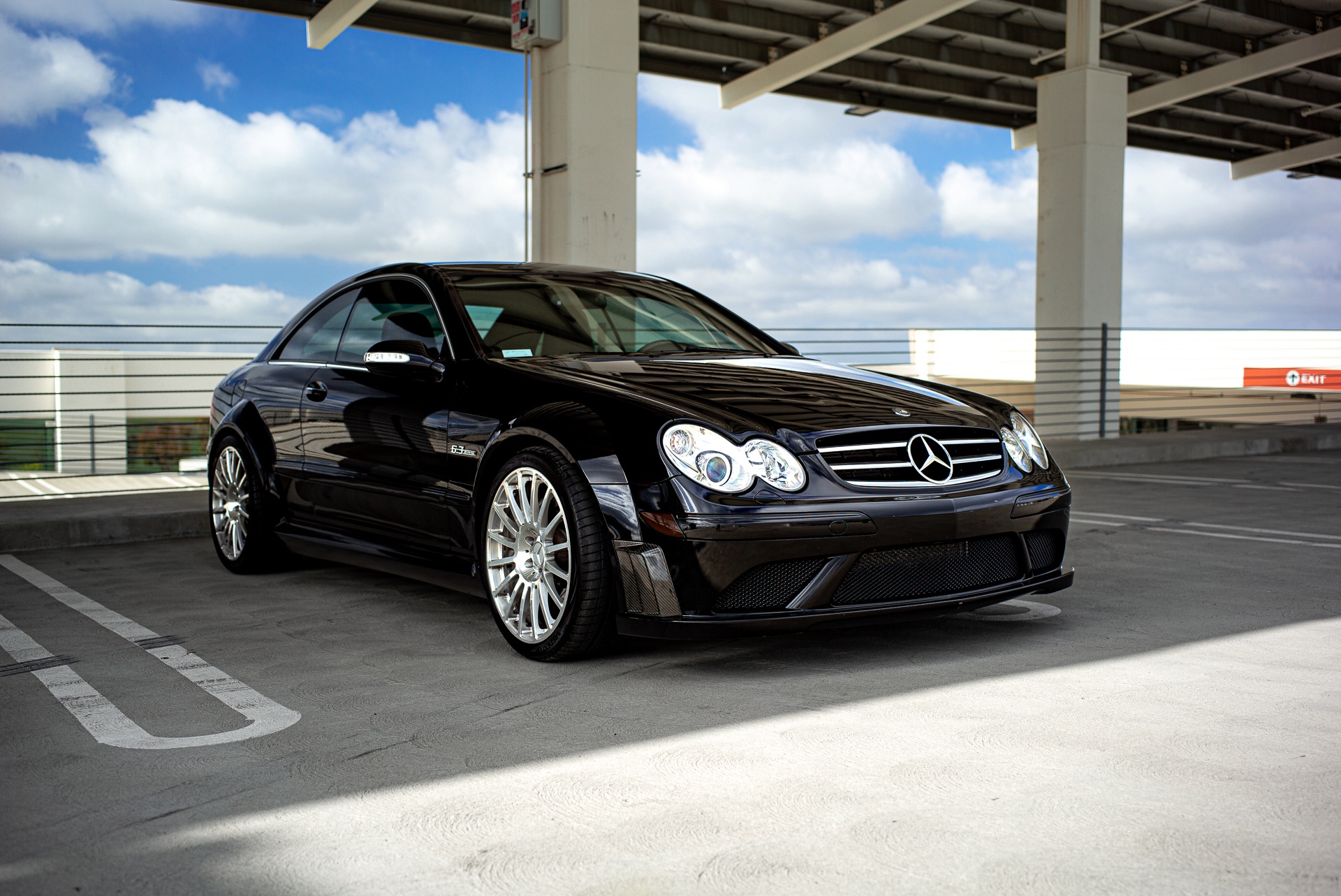 Black Mercedes-Benz CLK-Class Coupe in Parking Lot HD Wallpaper