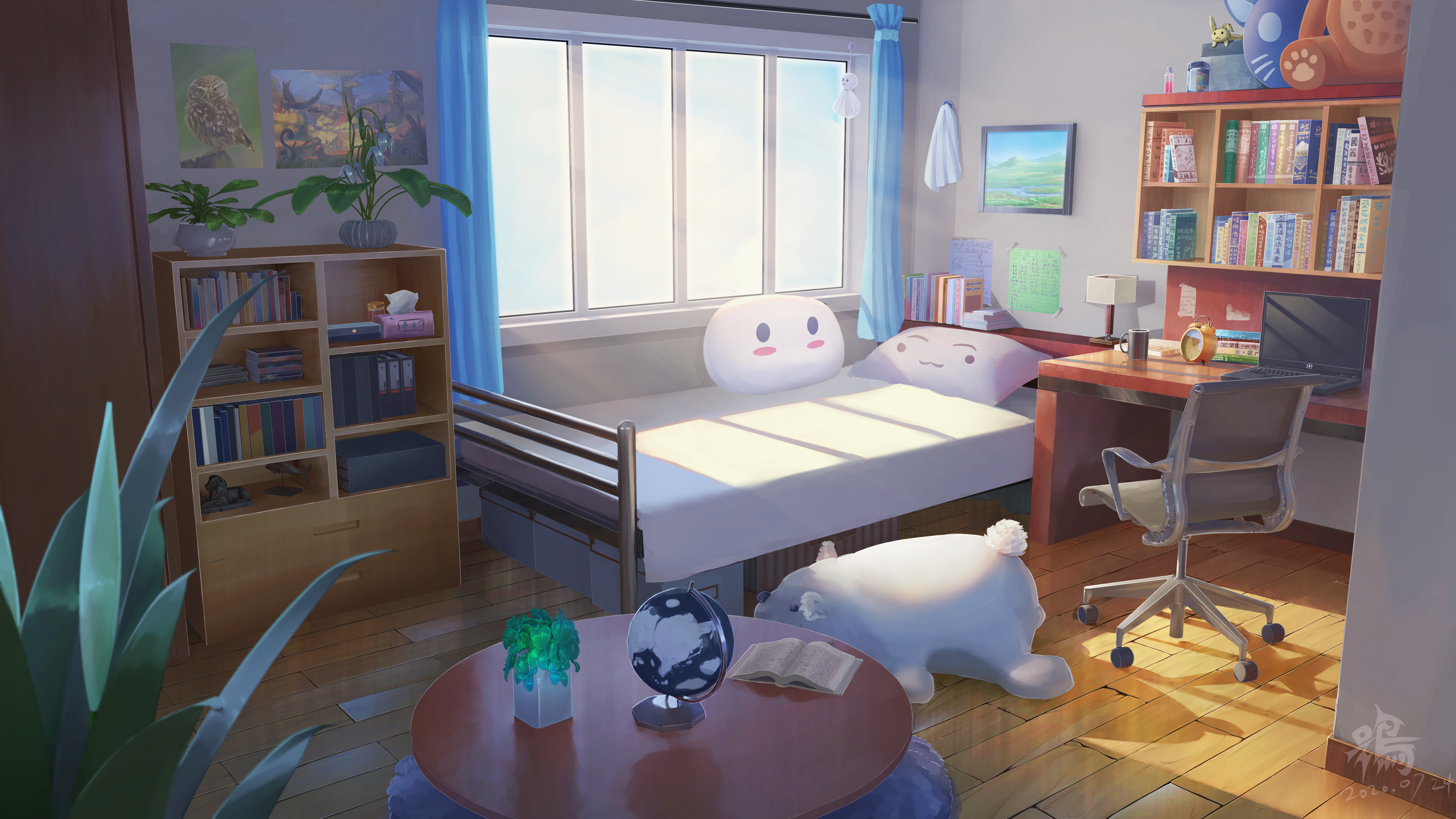Anime Room with Bed and Desk HD Wallpaper