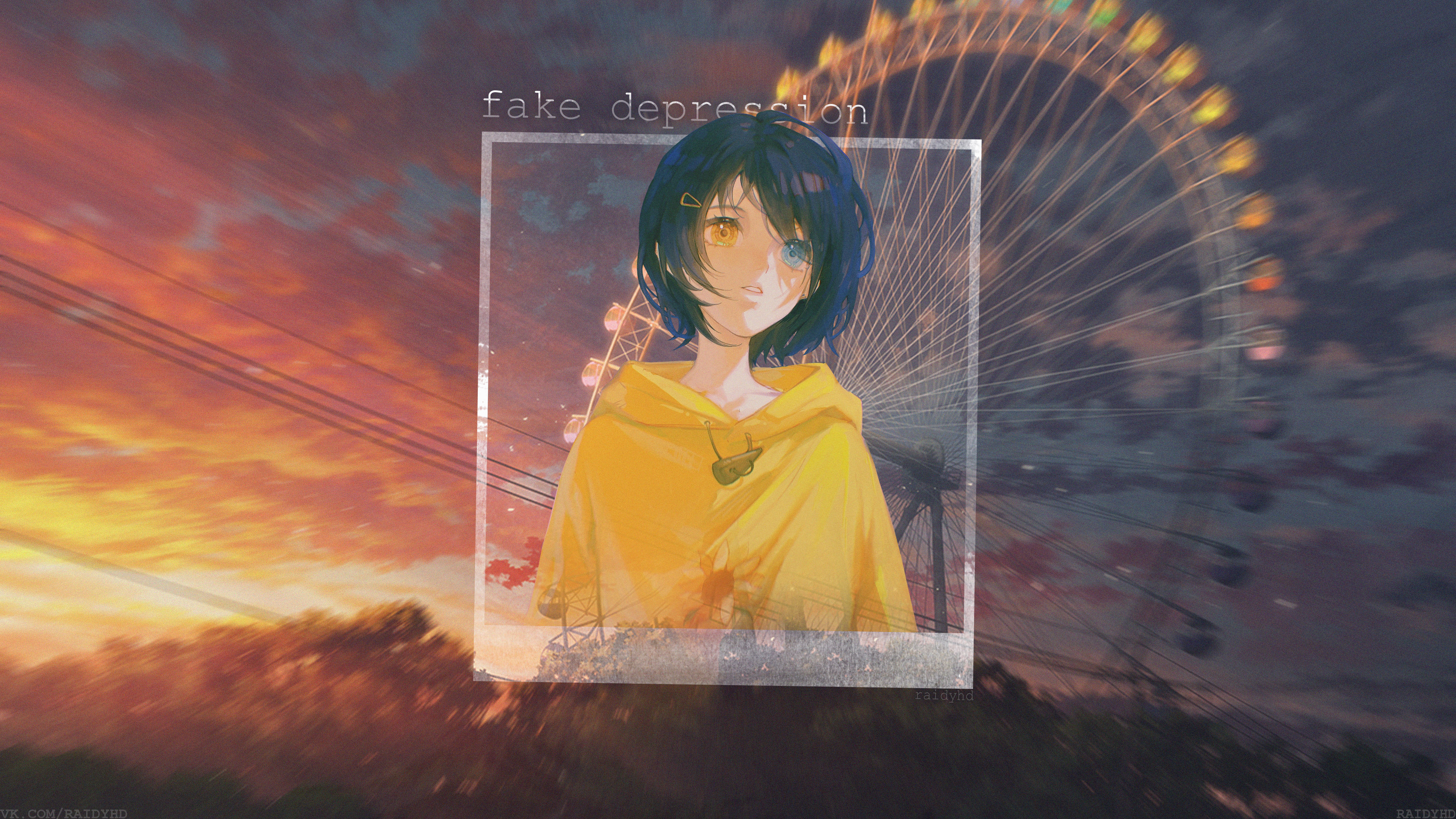 Ai Ohto with Heterochromia and Ferris Wheel HD Wallpaper