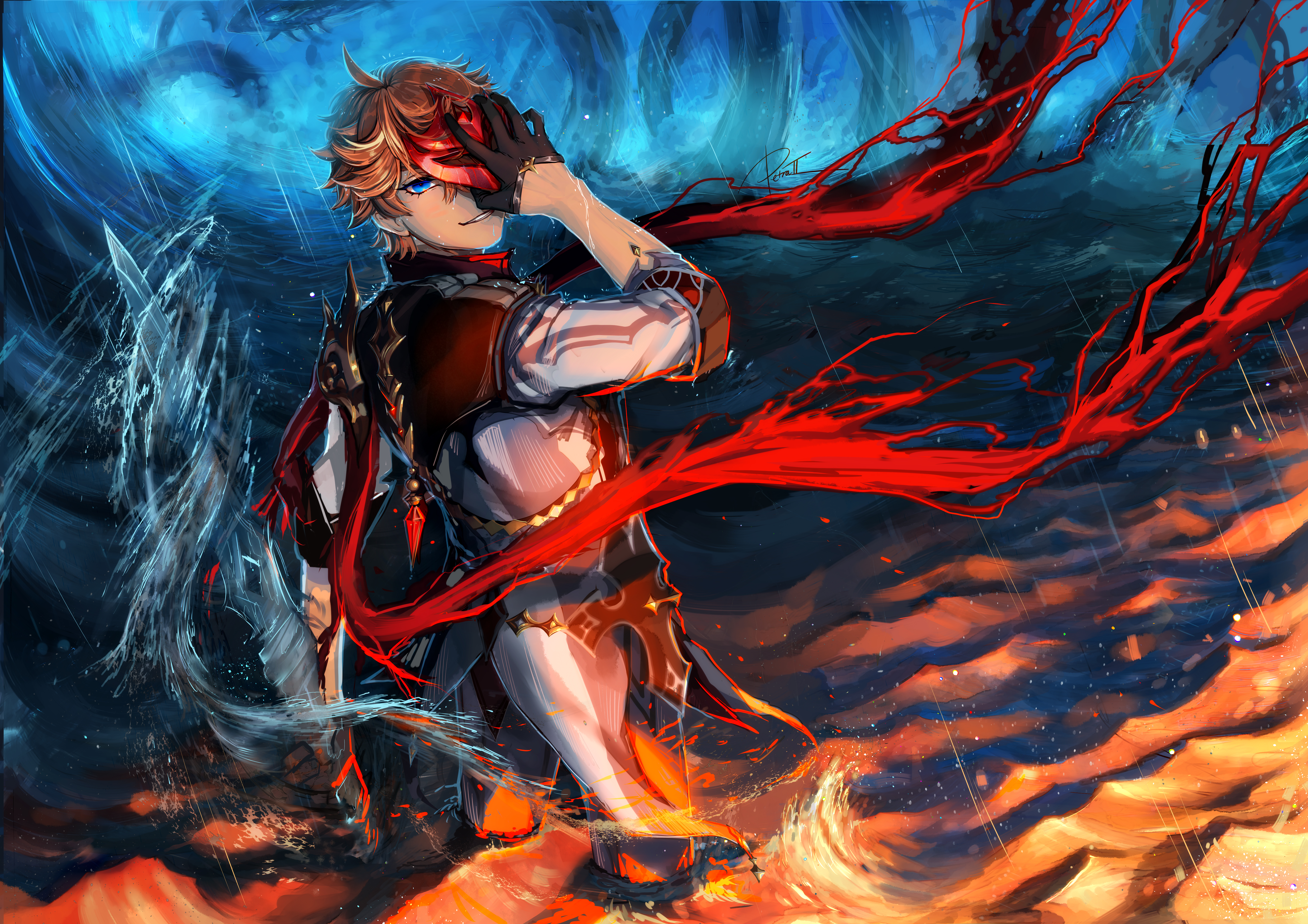 Tartaglia Childe from Genshin Impact with mask HD Wallpaper