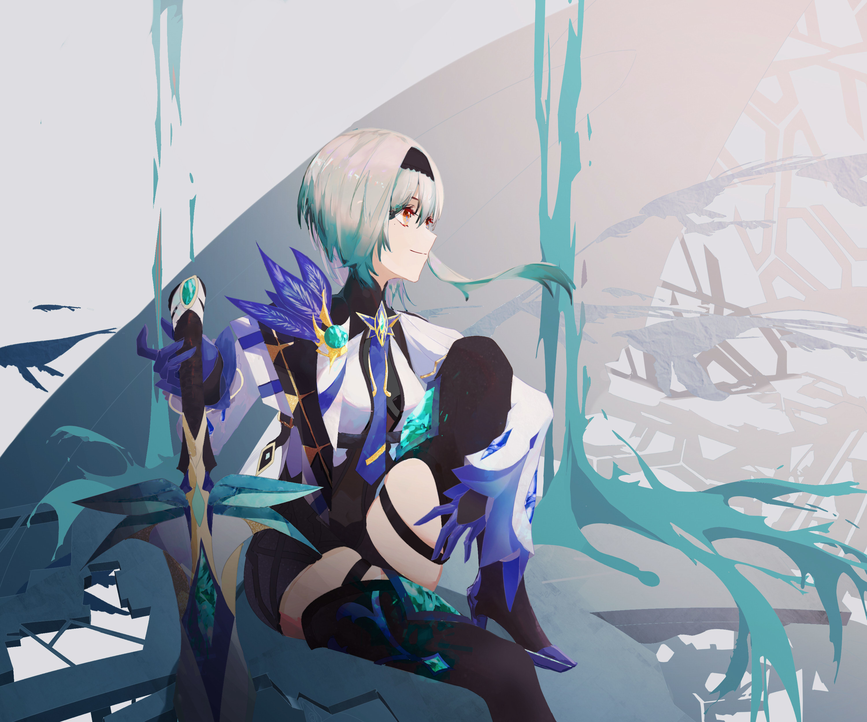 Eula from Genshin Impact holding a sword HD Wallpaper