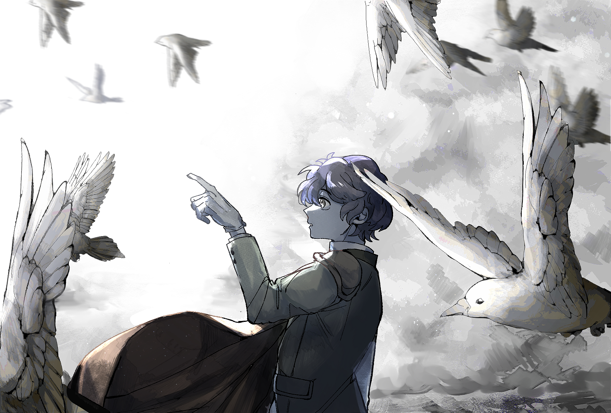 Chevelle Kayama pointing at birds HD Wallpaper