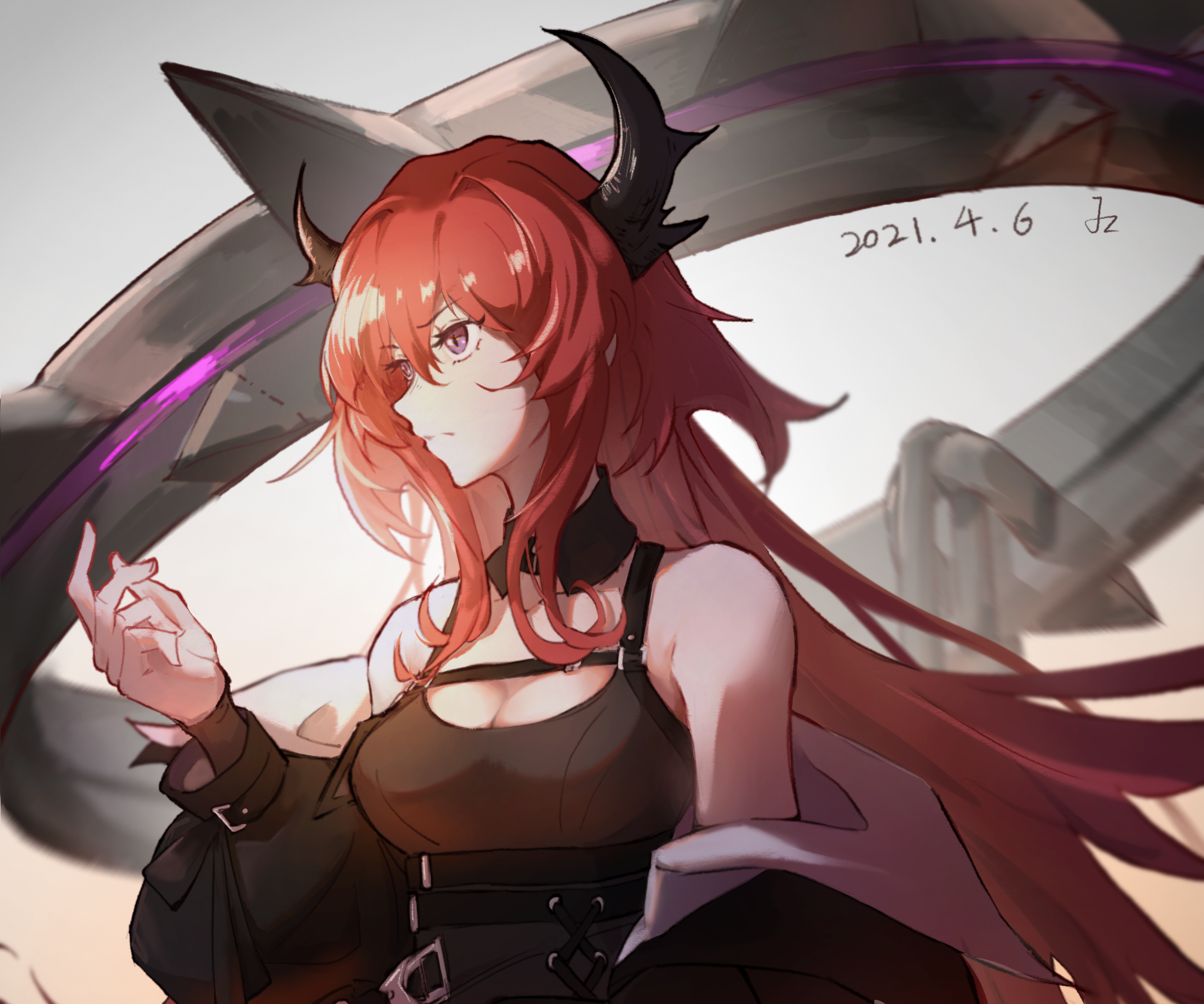 Surtr from Arknights with horns and red hair HD Wallpaper