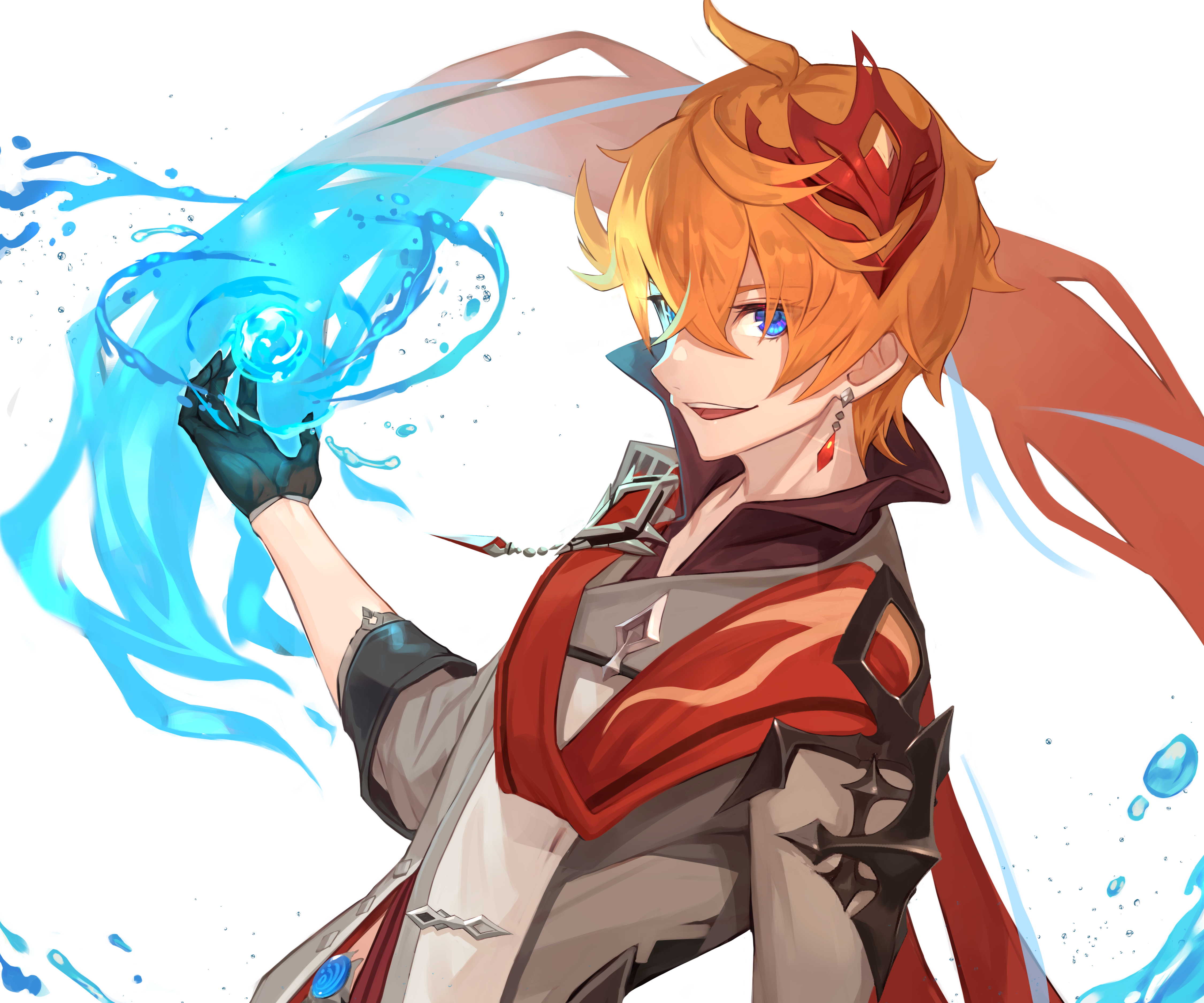 Tartaglia Childe from Genshin Impact with Hydro powers HD Wallpaper