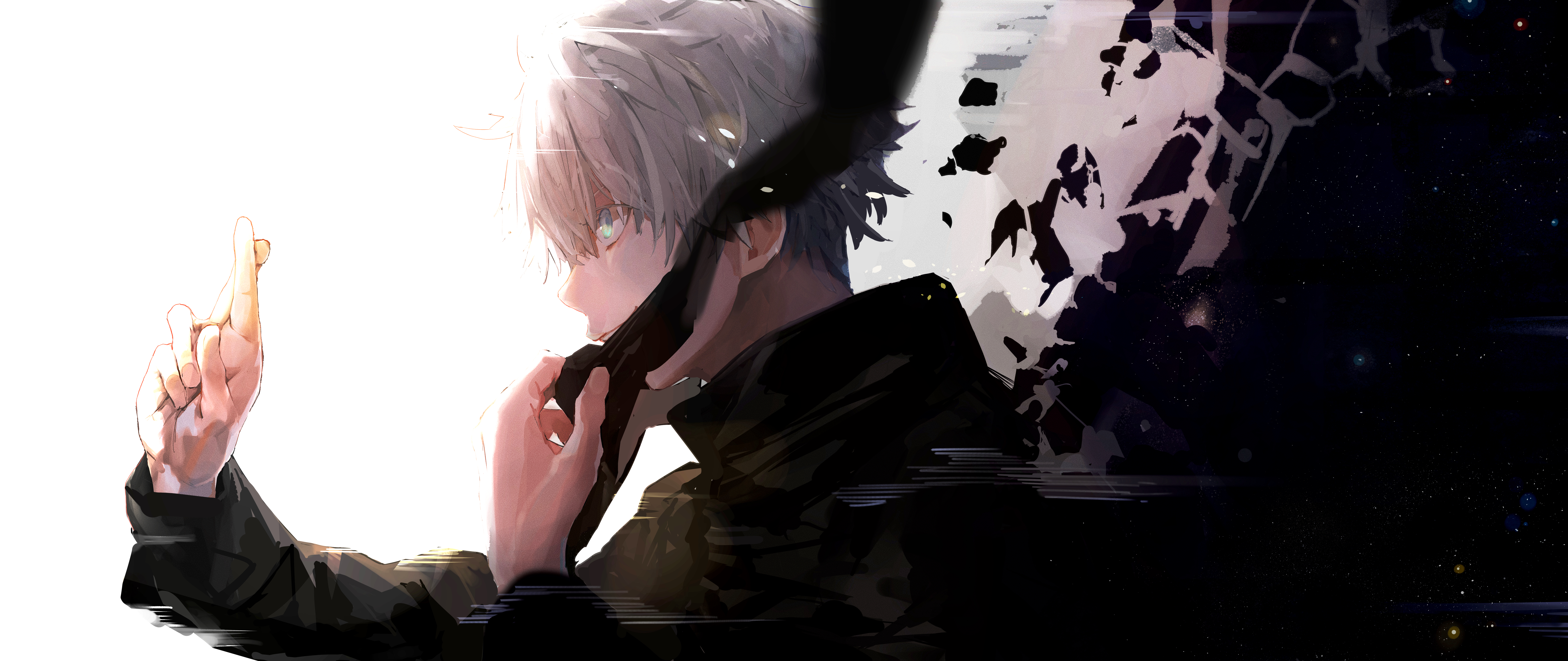 Satoru Gojo with White Hair and Blue Eyes HD Wallpaper