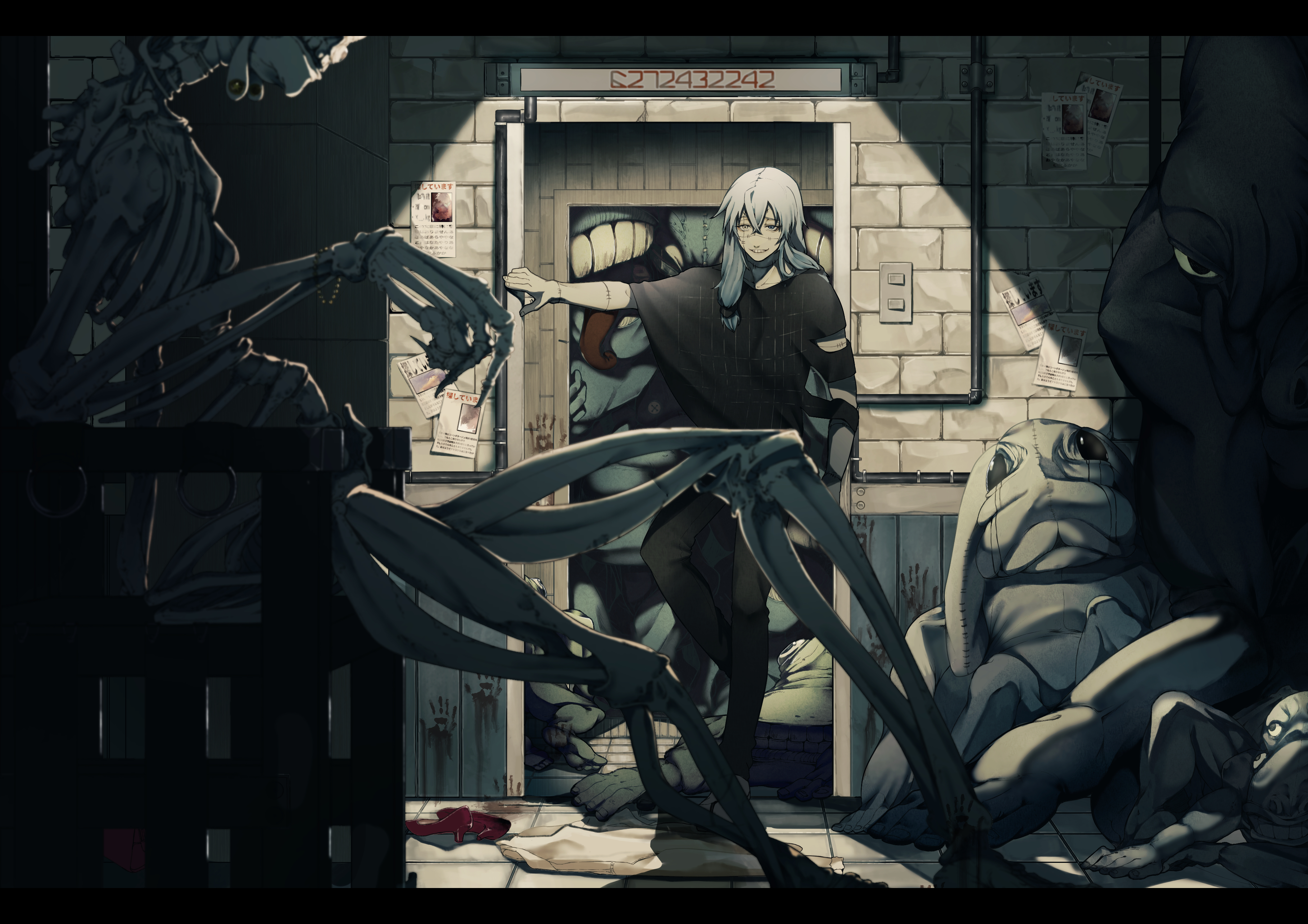 Mahito opens an elevator door to a monstrous mouth HD Wallpaper