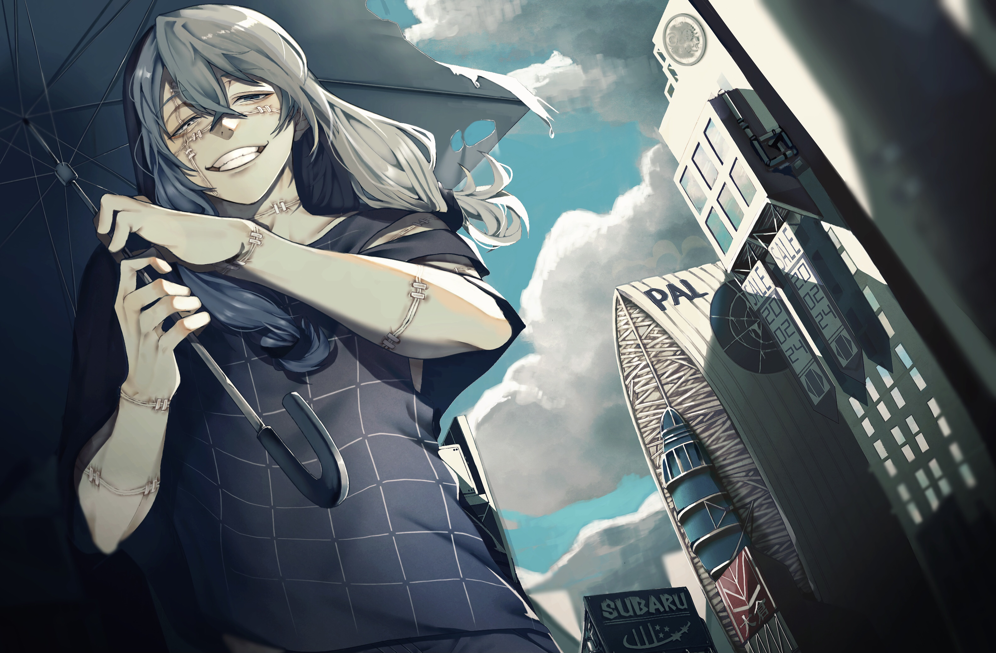 Mahito with an umbrella in a city HD Wallpaper