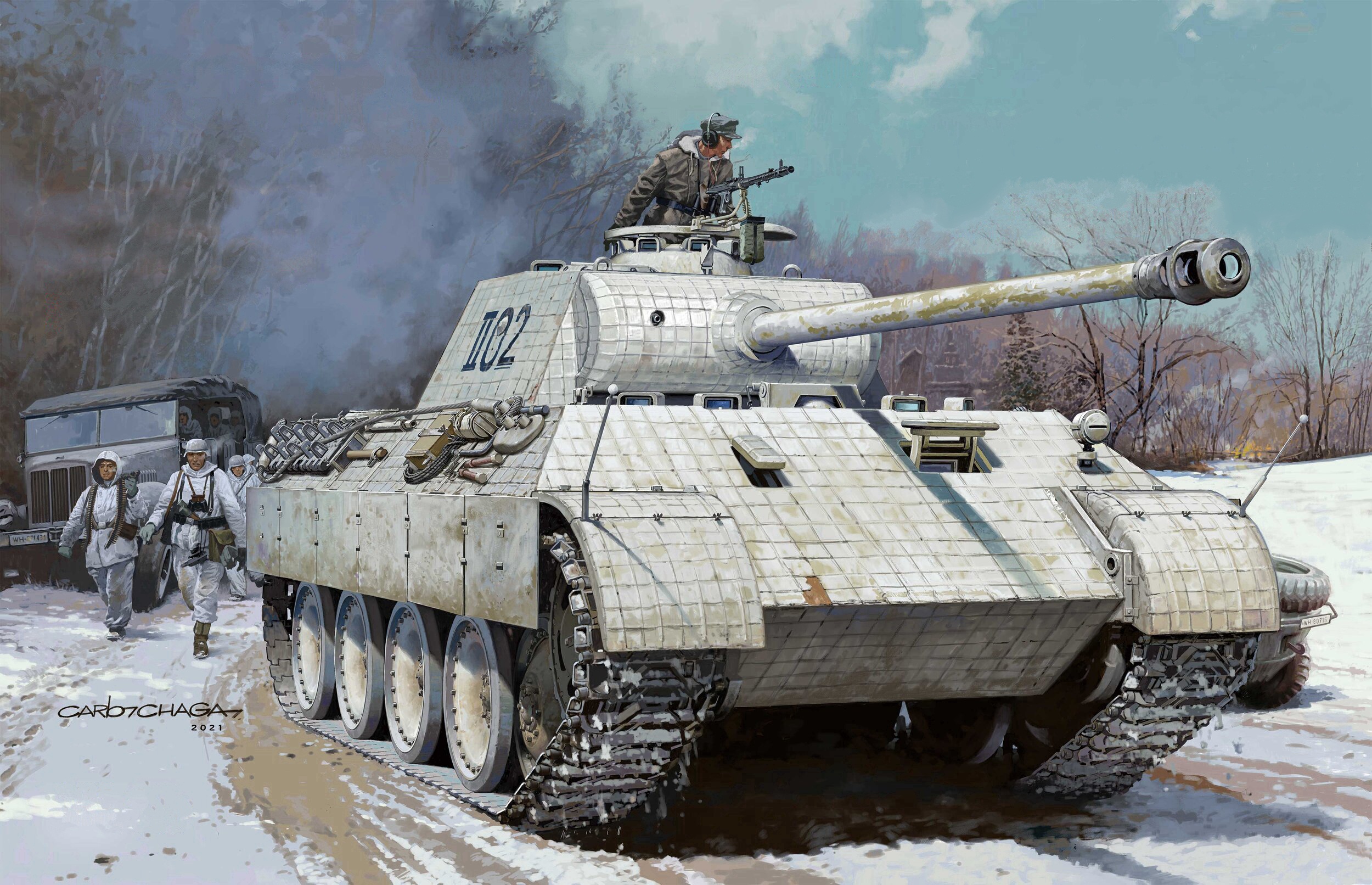 Wehrmacht Tank in Winter Landscape HD Wallpaper