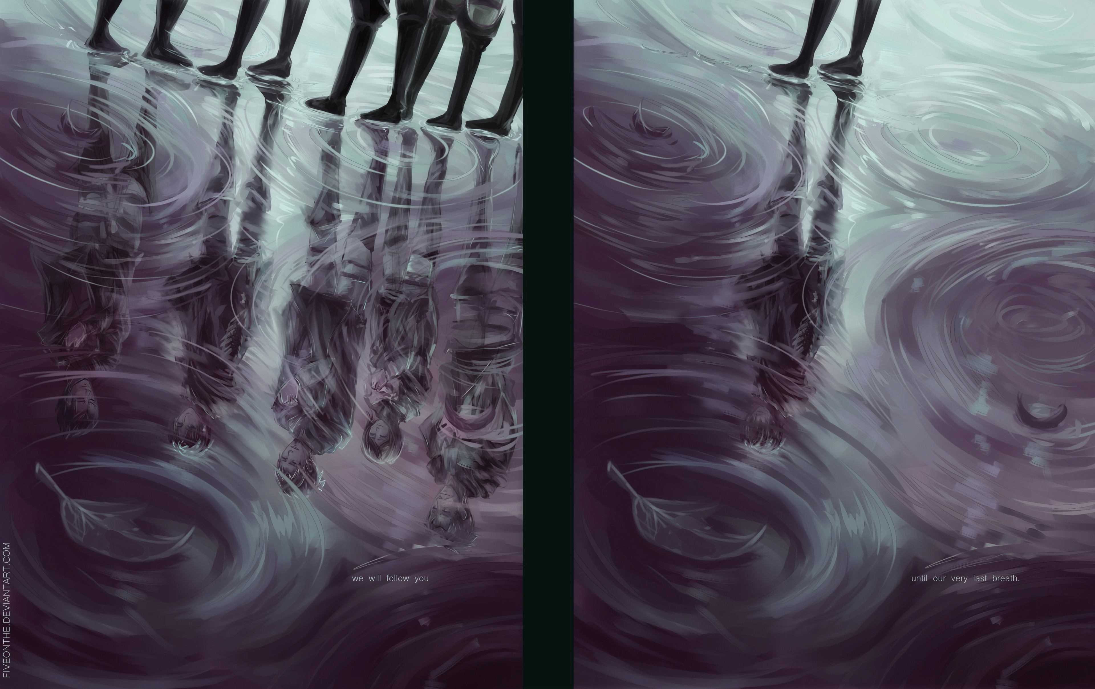 Levi Ackerman and companions reflected in water HD Wallpaper