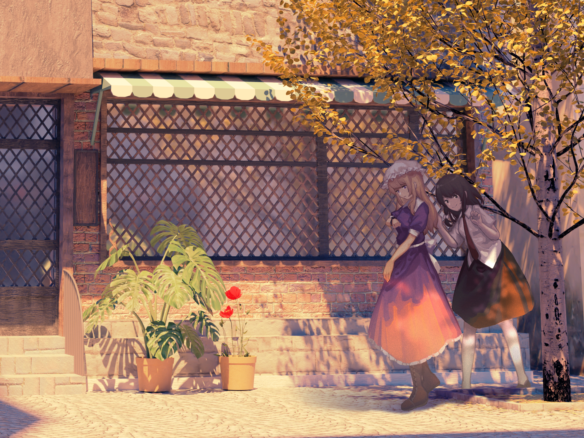 Maribel Hearn and Renko Usami on a Street HD Wallpaper