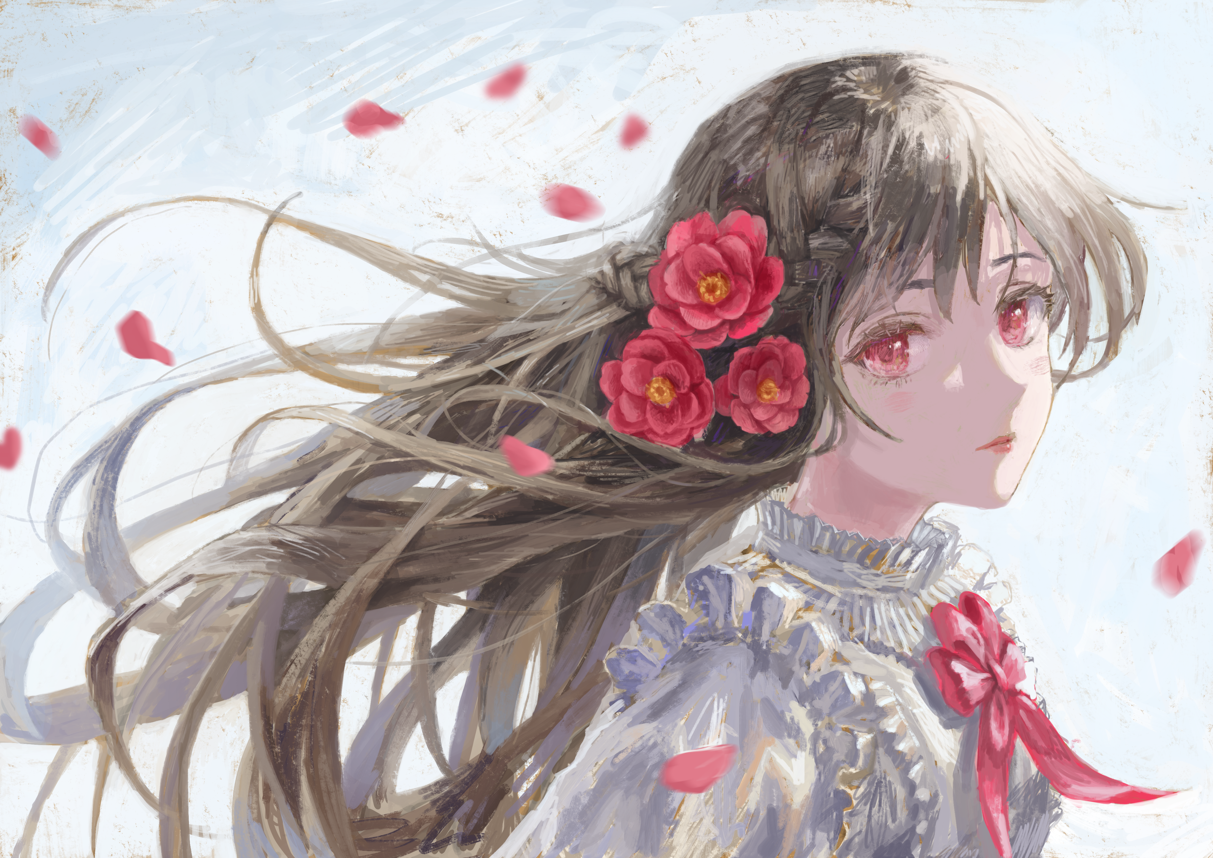Girl with flowers in her hair 4K HD Wallpaper