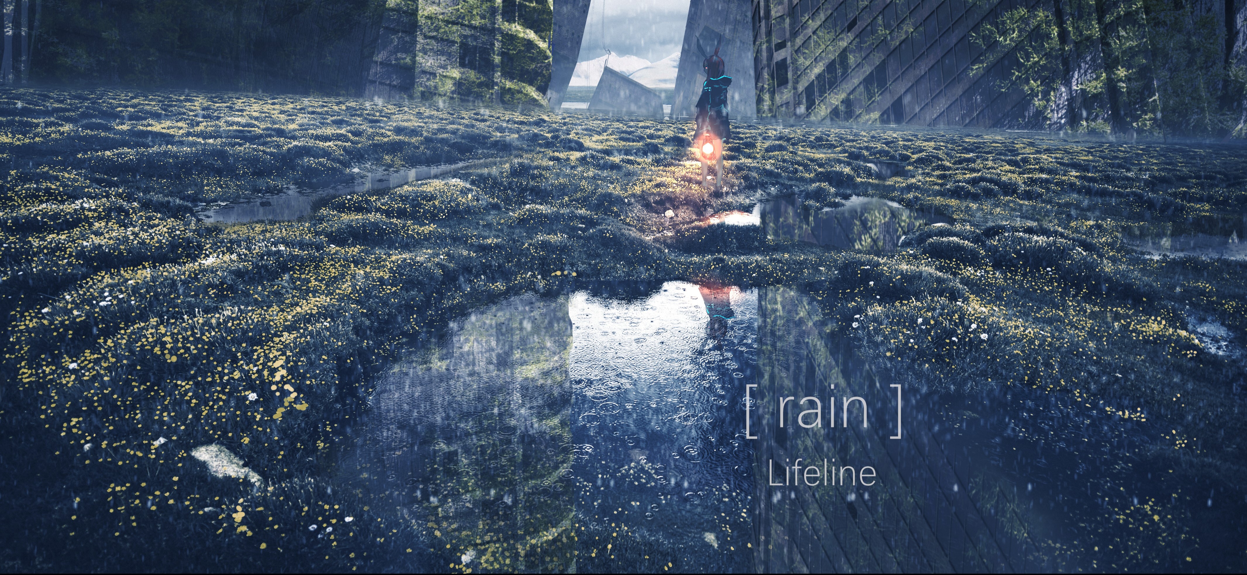 Rainy Post-Apocalyptic Landscape with Lifeline Text HD Wallpaper