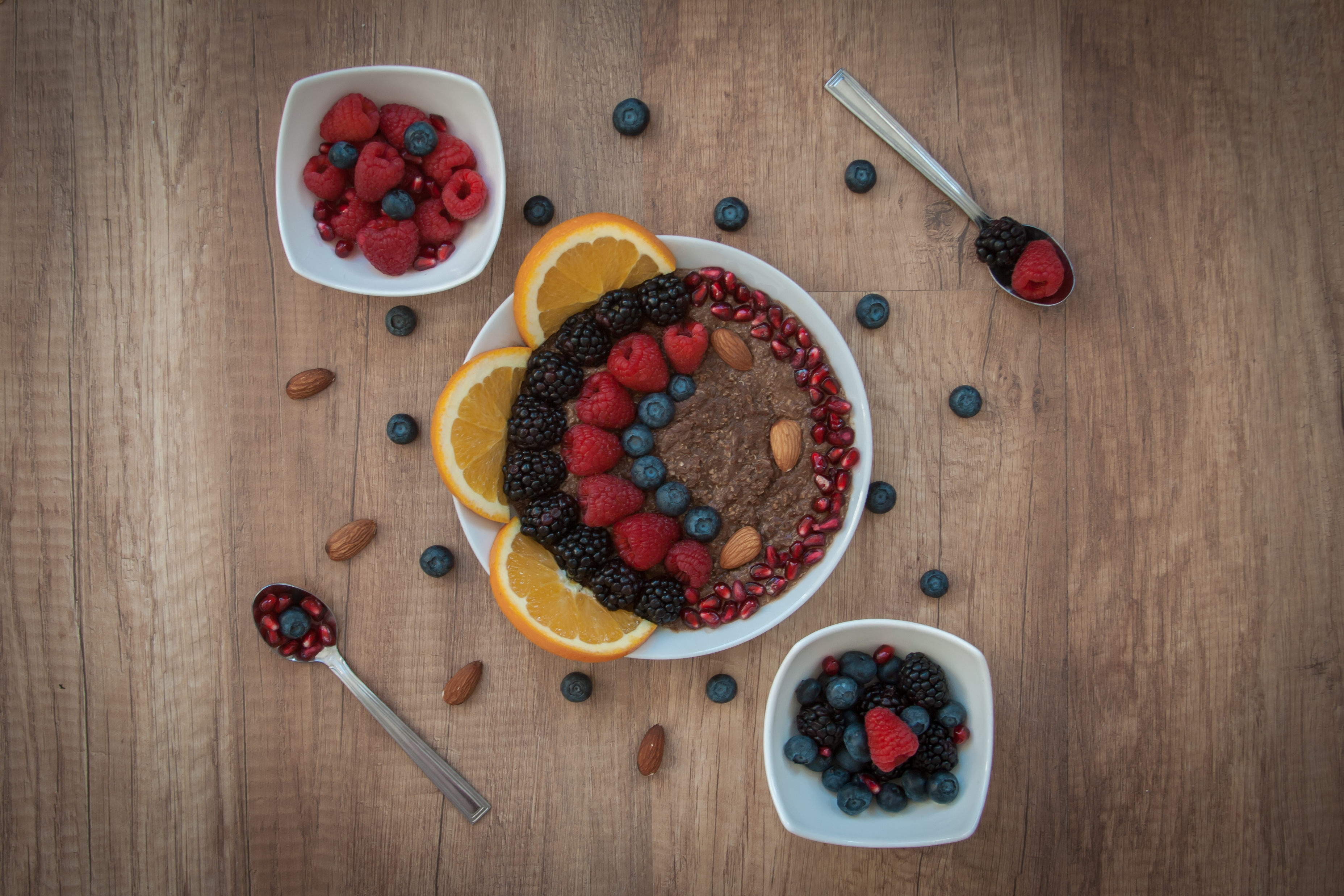 Quinoa bowl with berries and almonds HD Wallpaper
