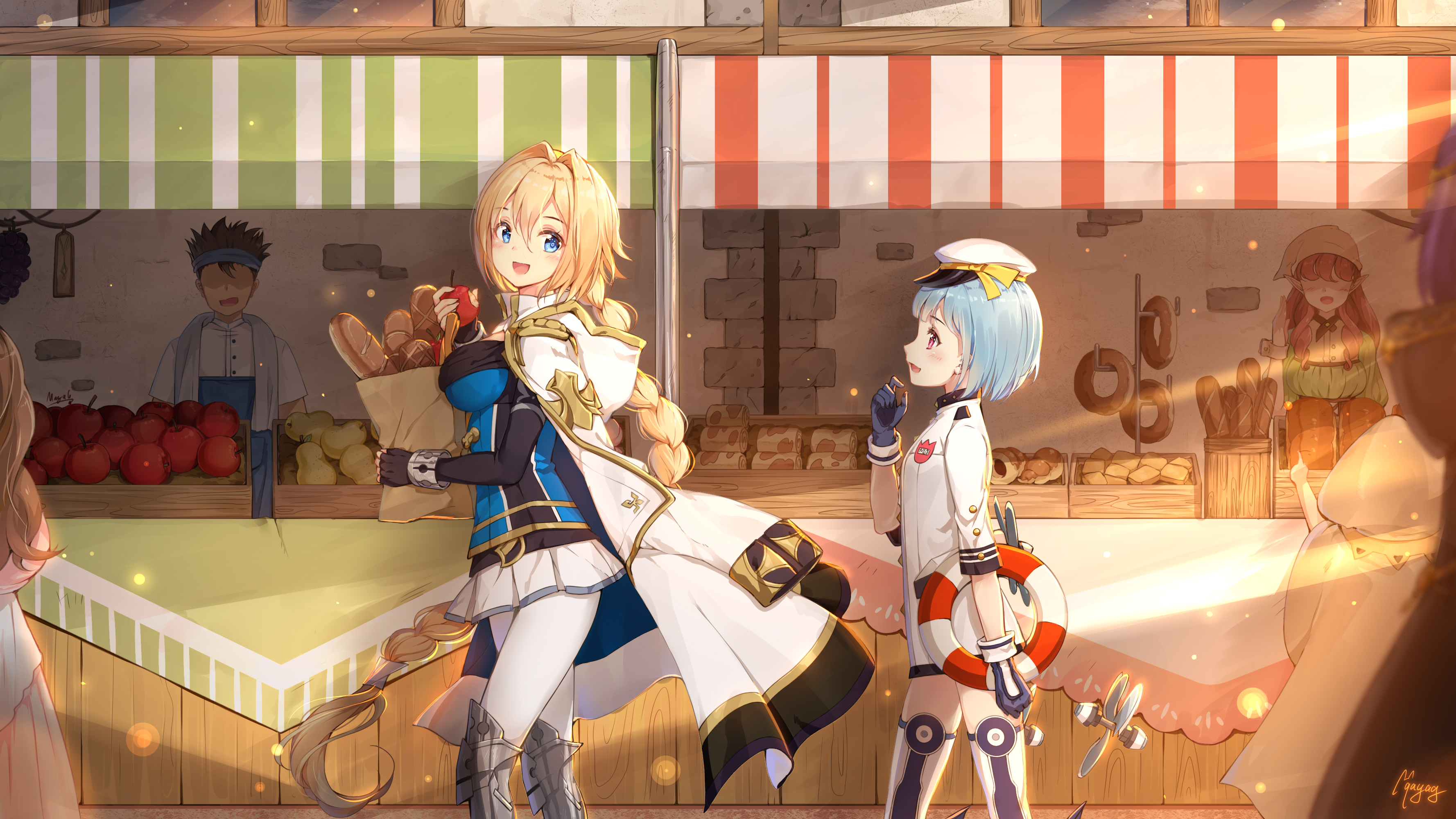 Kai-ri-Sei Million Arthur characters at a market stall HD Wallpaper