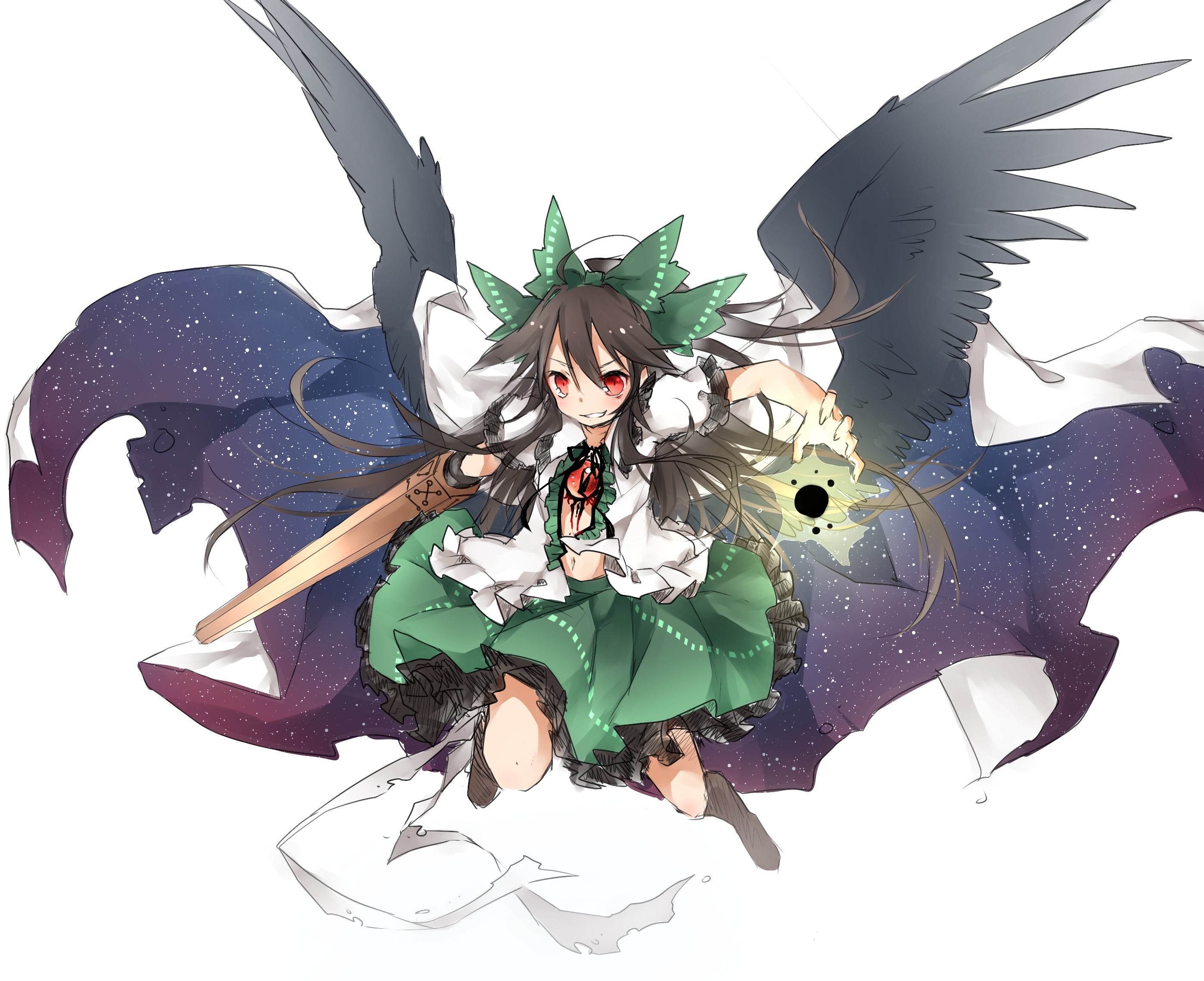 Utsuho Reiuji with wings and a starry cape HD Wallpaper