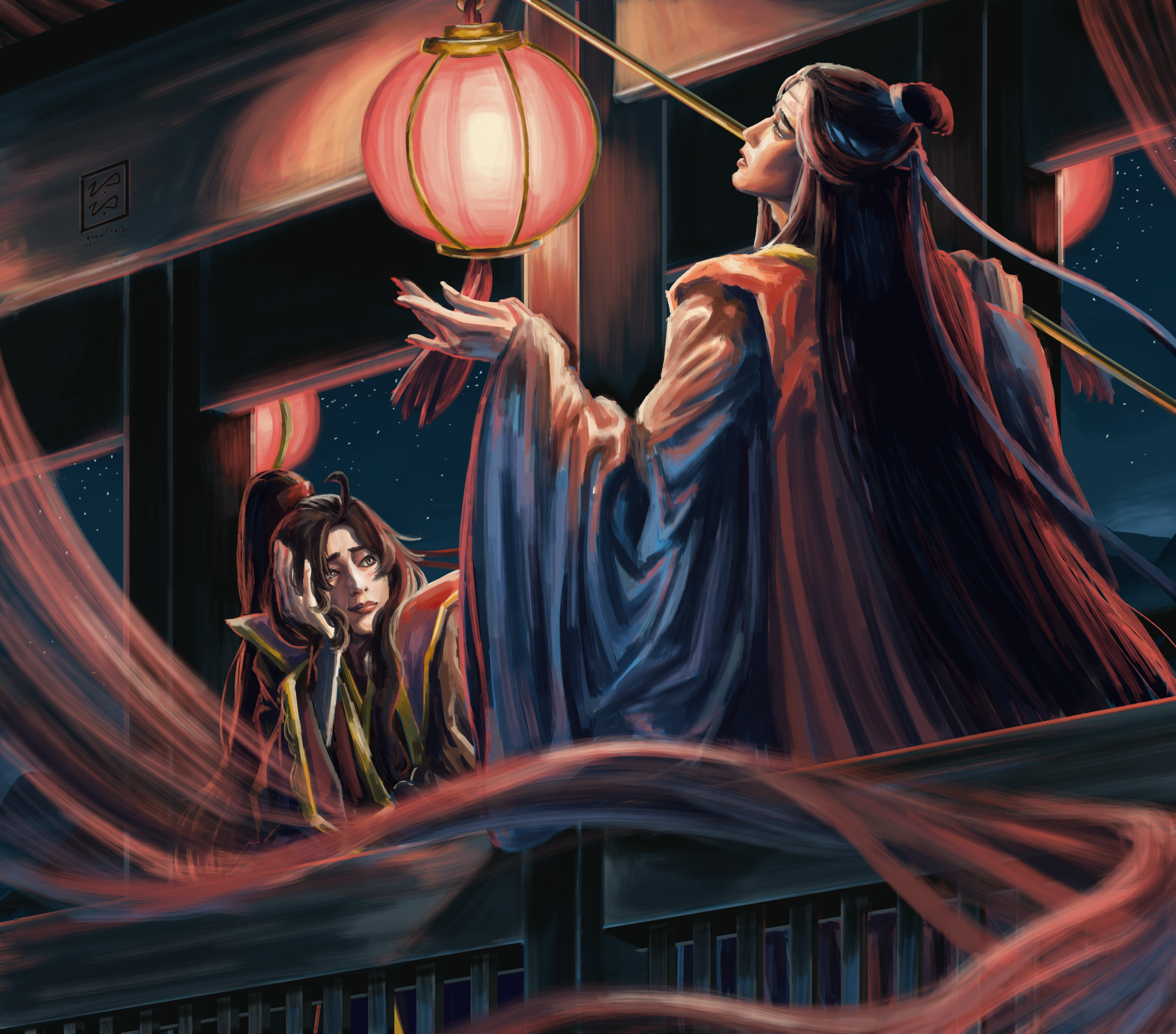 Lan Wangji and Wei Wuxian under lanterns HD Wallpaper