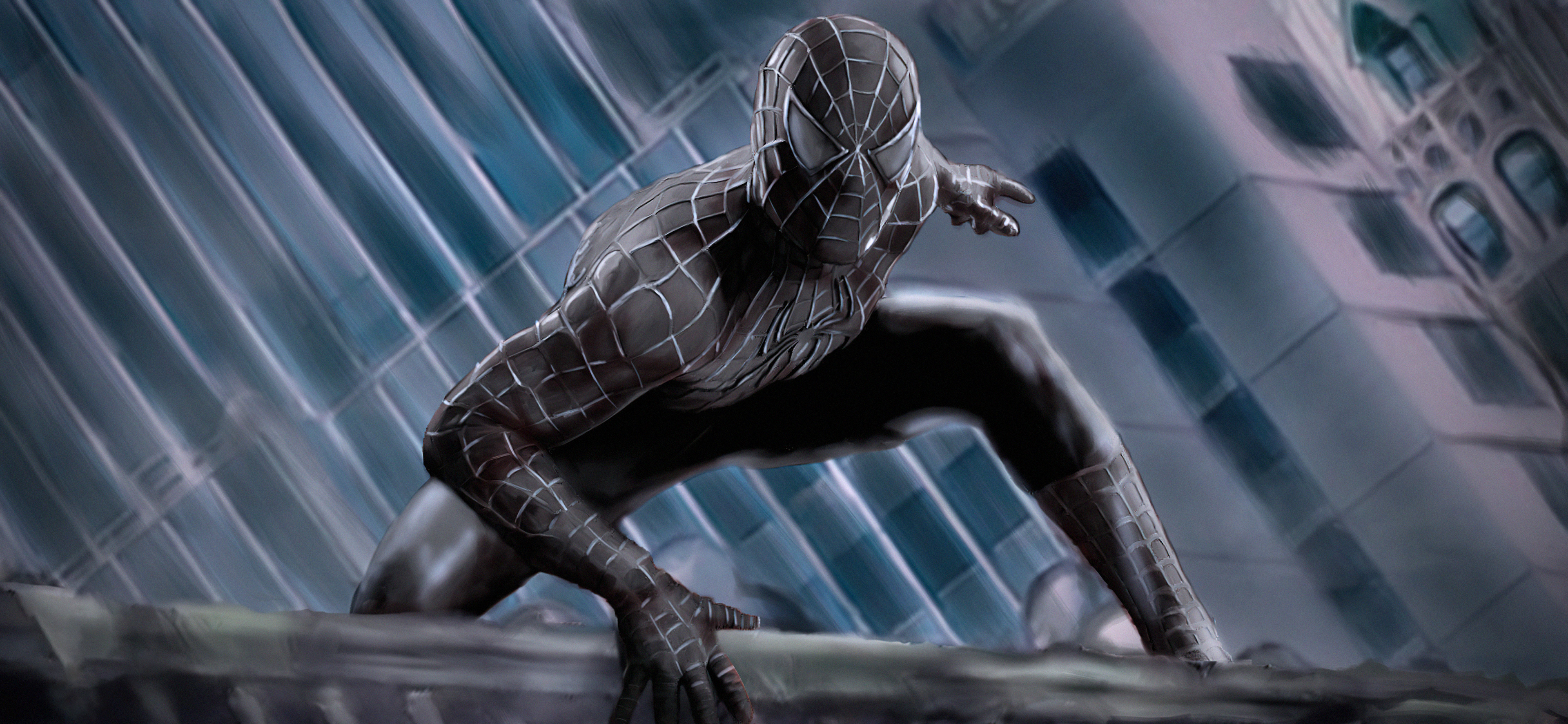 Spider-Man in Black Suit on Building HD Wallpaper