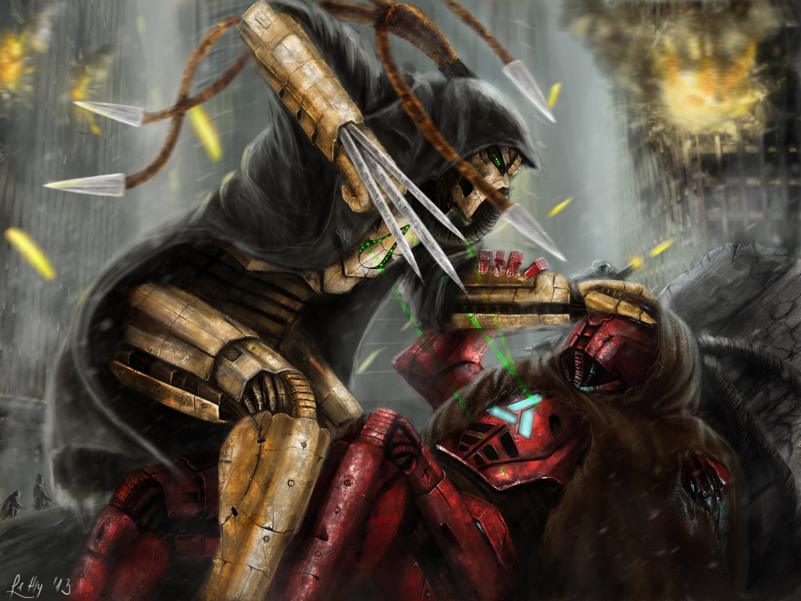 Mortal Kombat characters fighting in a ruined city HD Wallpaper