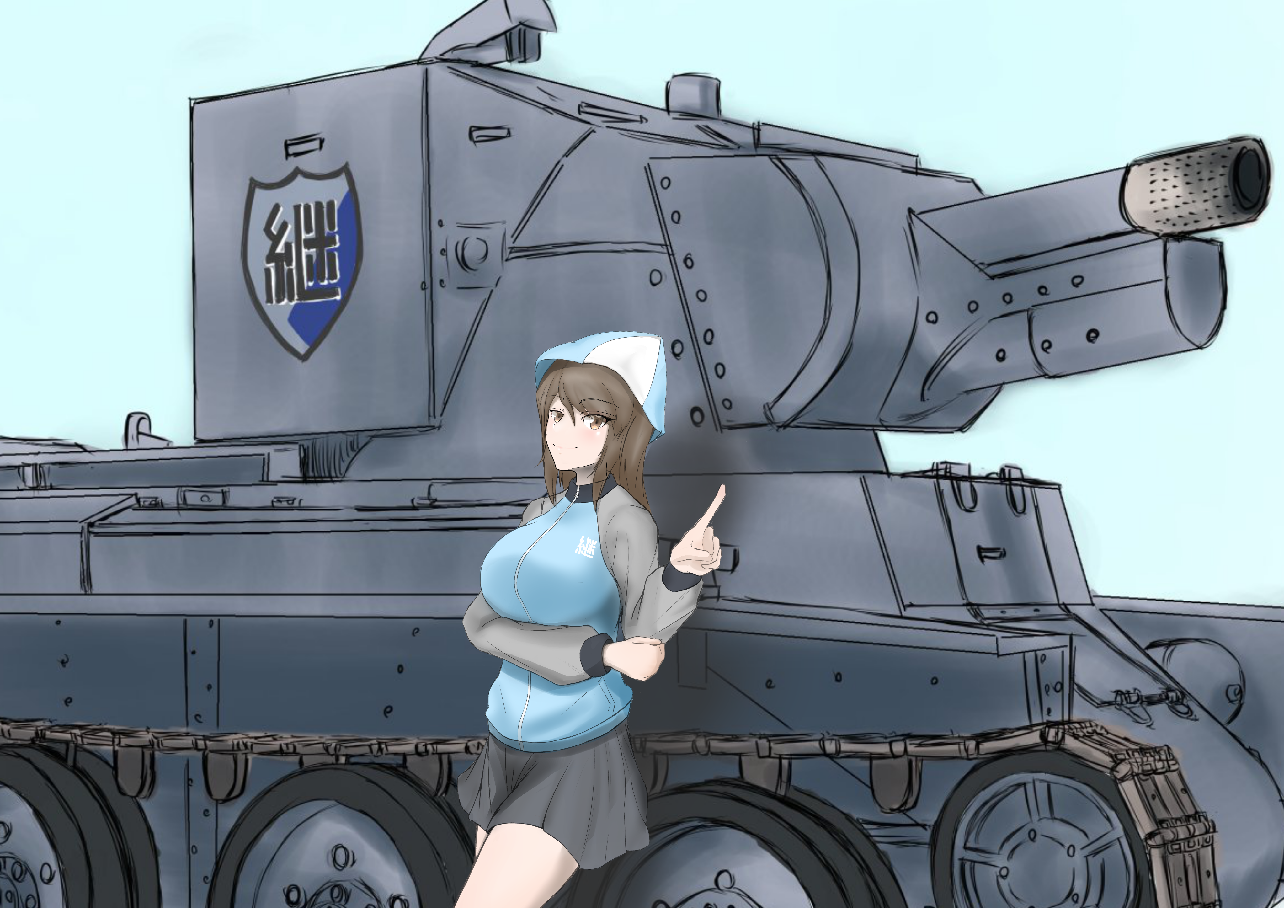 Mika from Girls und Panzer with a tank HD Wallpaper