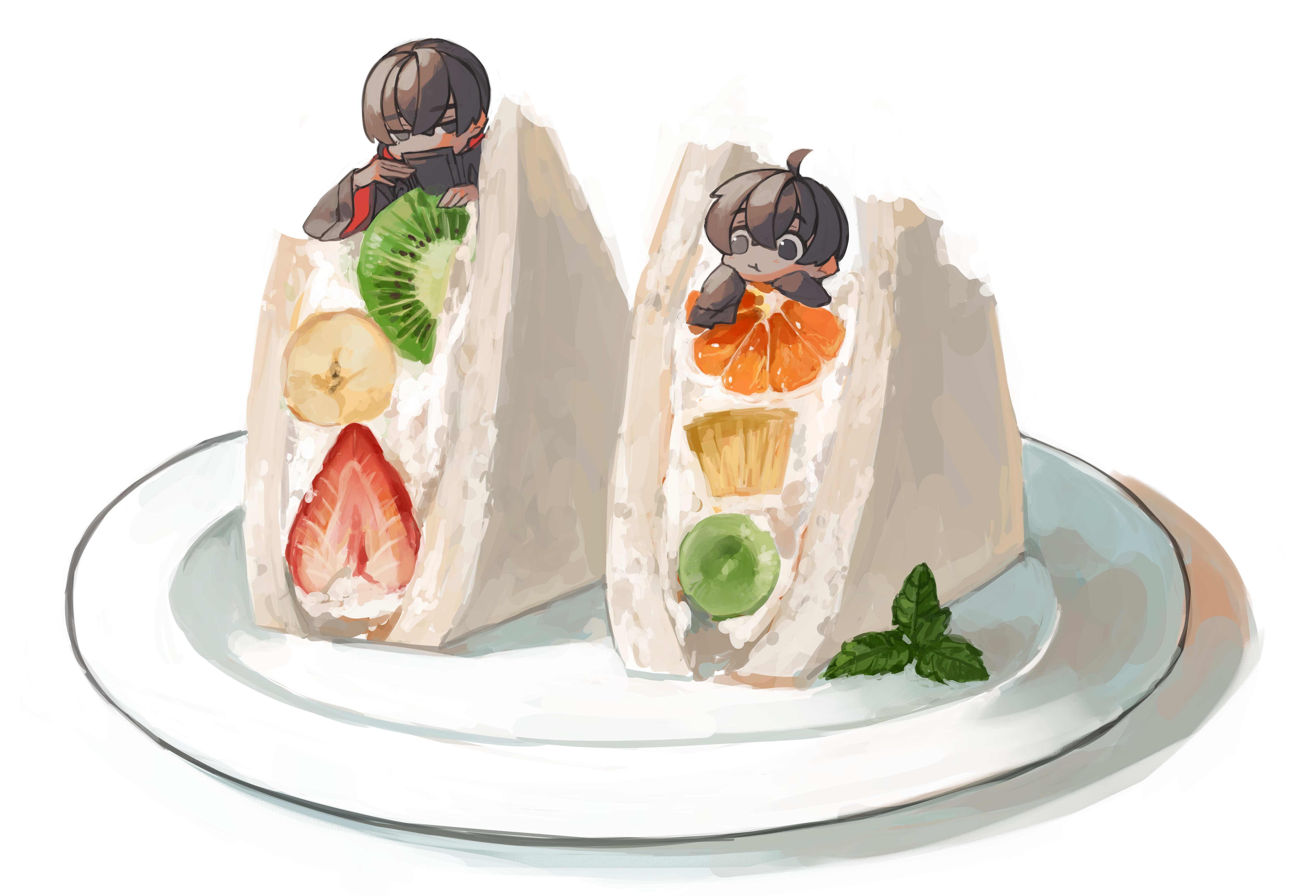 Two anime boys on fruit sandwiches HD Wallpaper