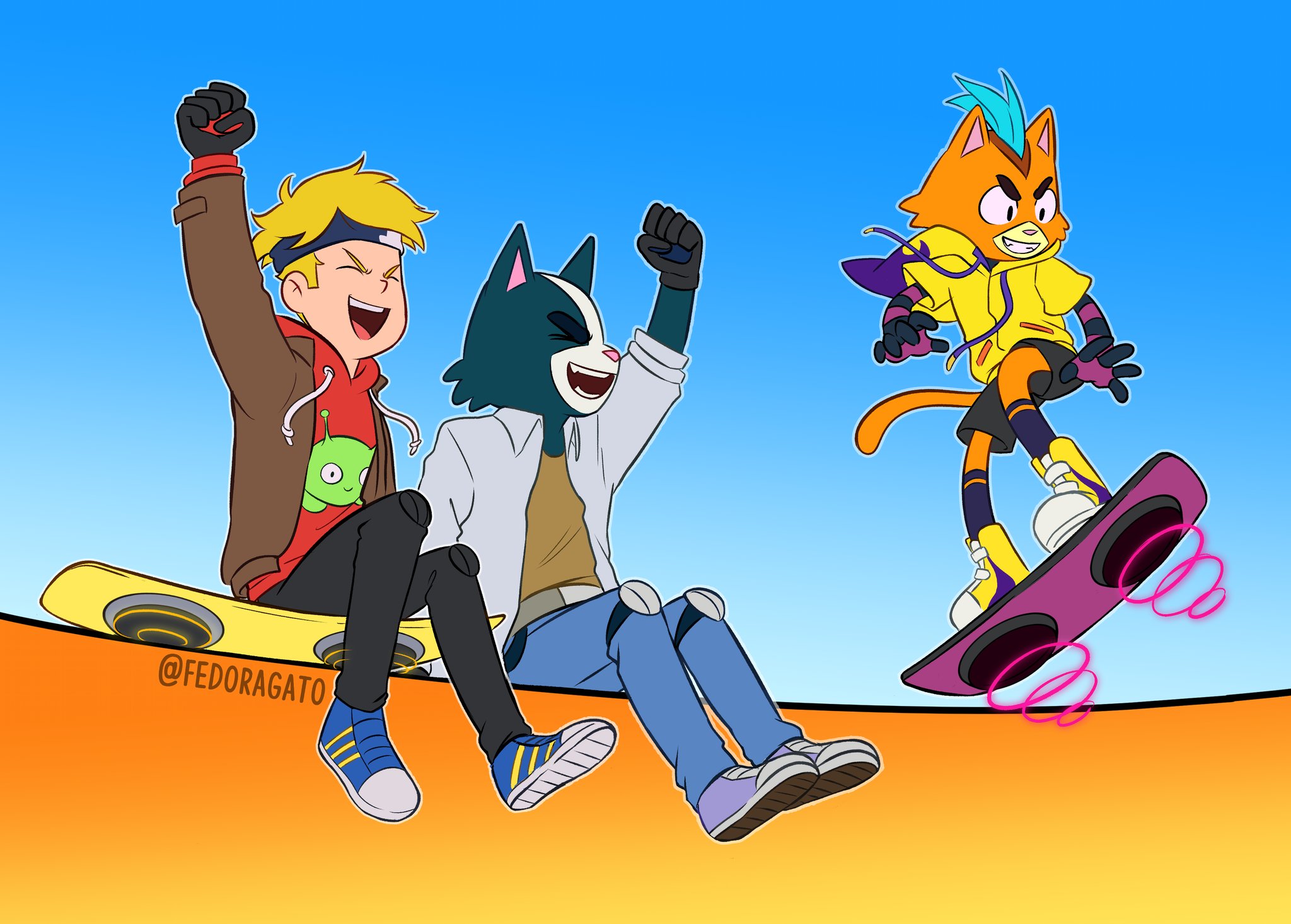 Final Space Characters on Hoverboards HD Wallpaper