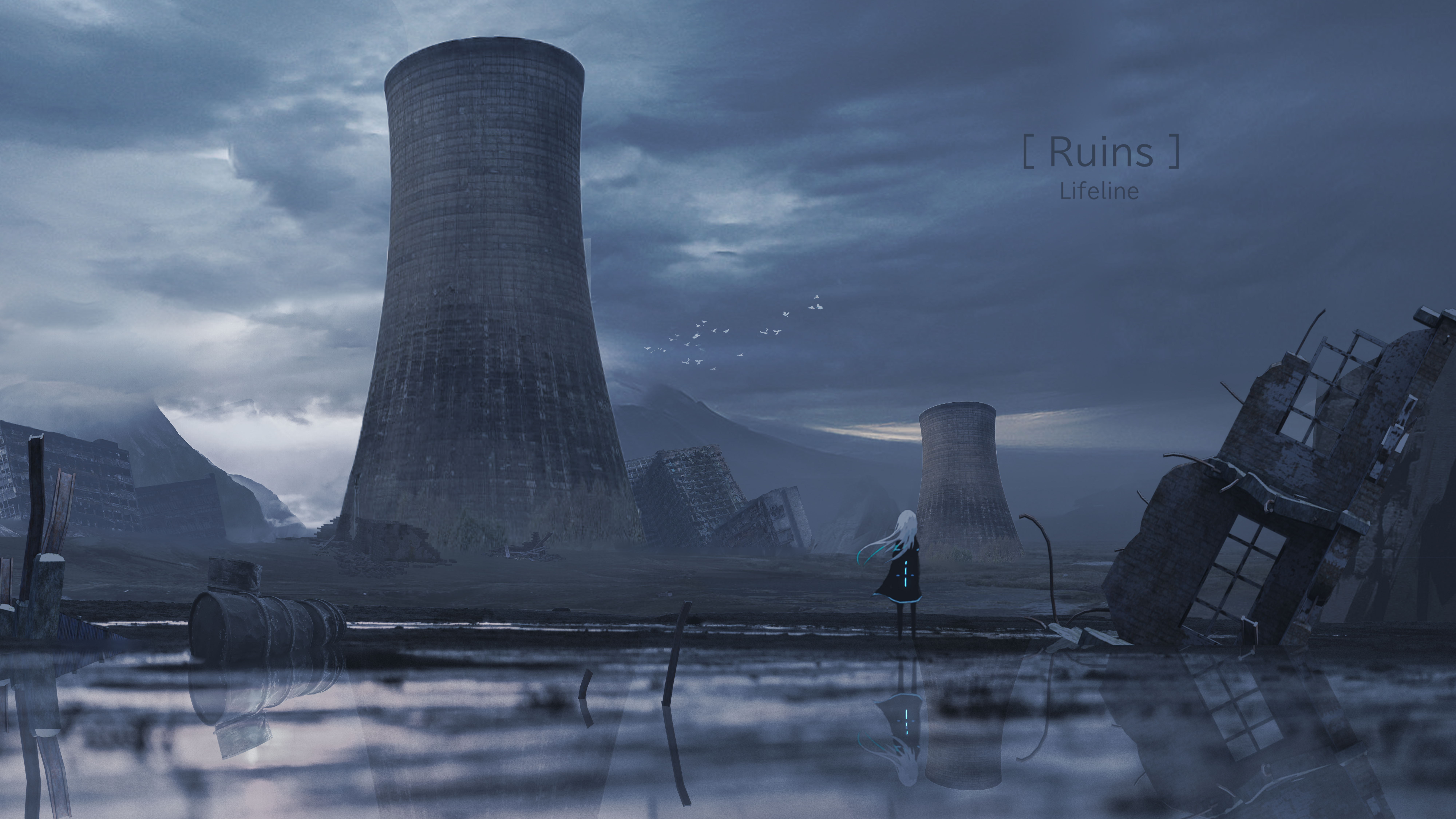 Ruins Lifeline with Cooling Towers and Destroyed Buildings HD Wallpaper