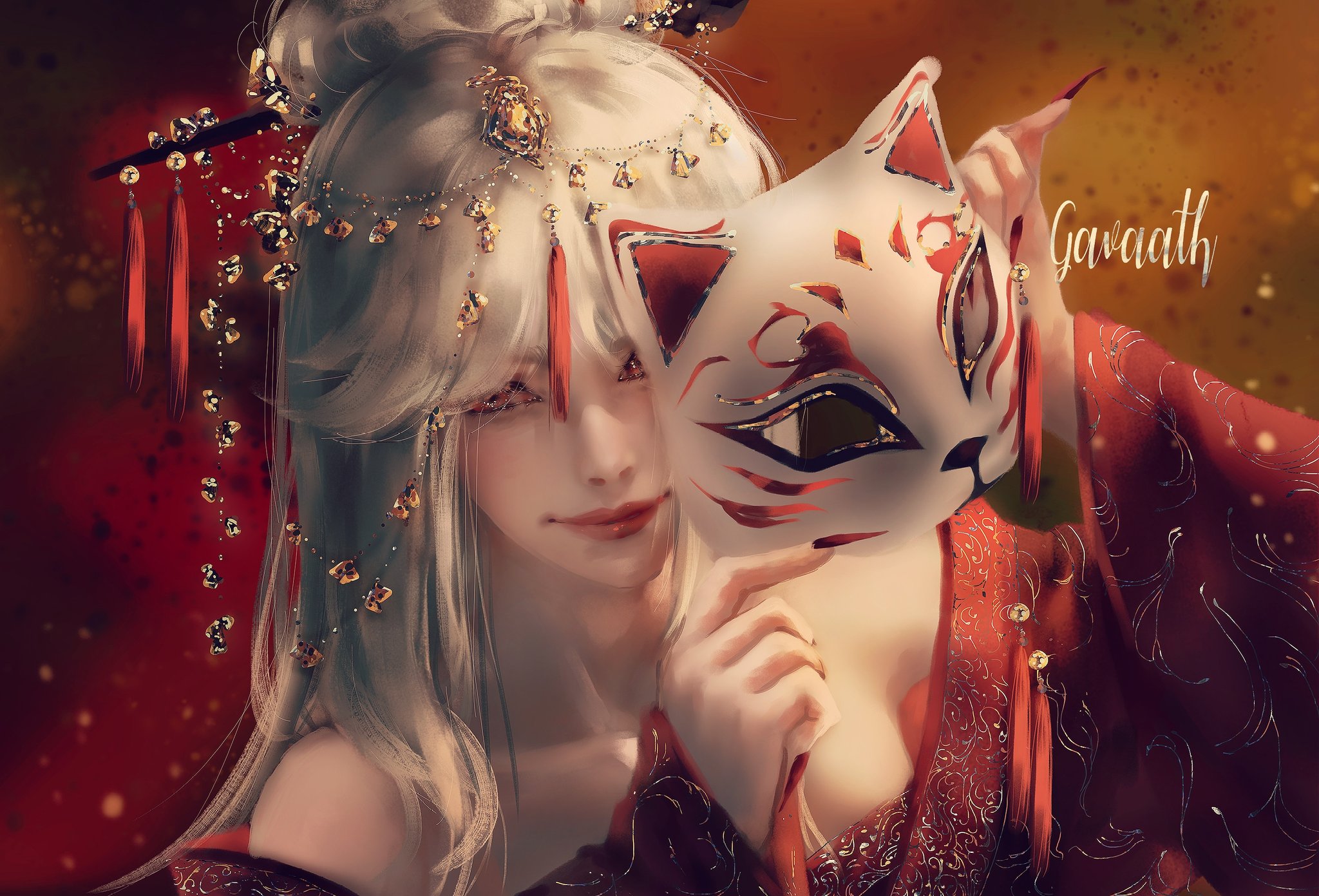 Ningguang holding a Kitsune mask HD Wallpaper