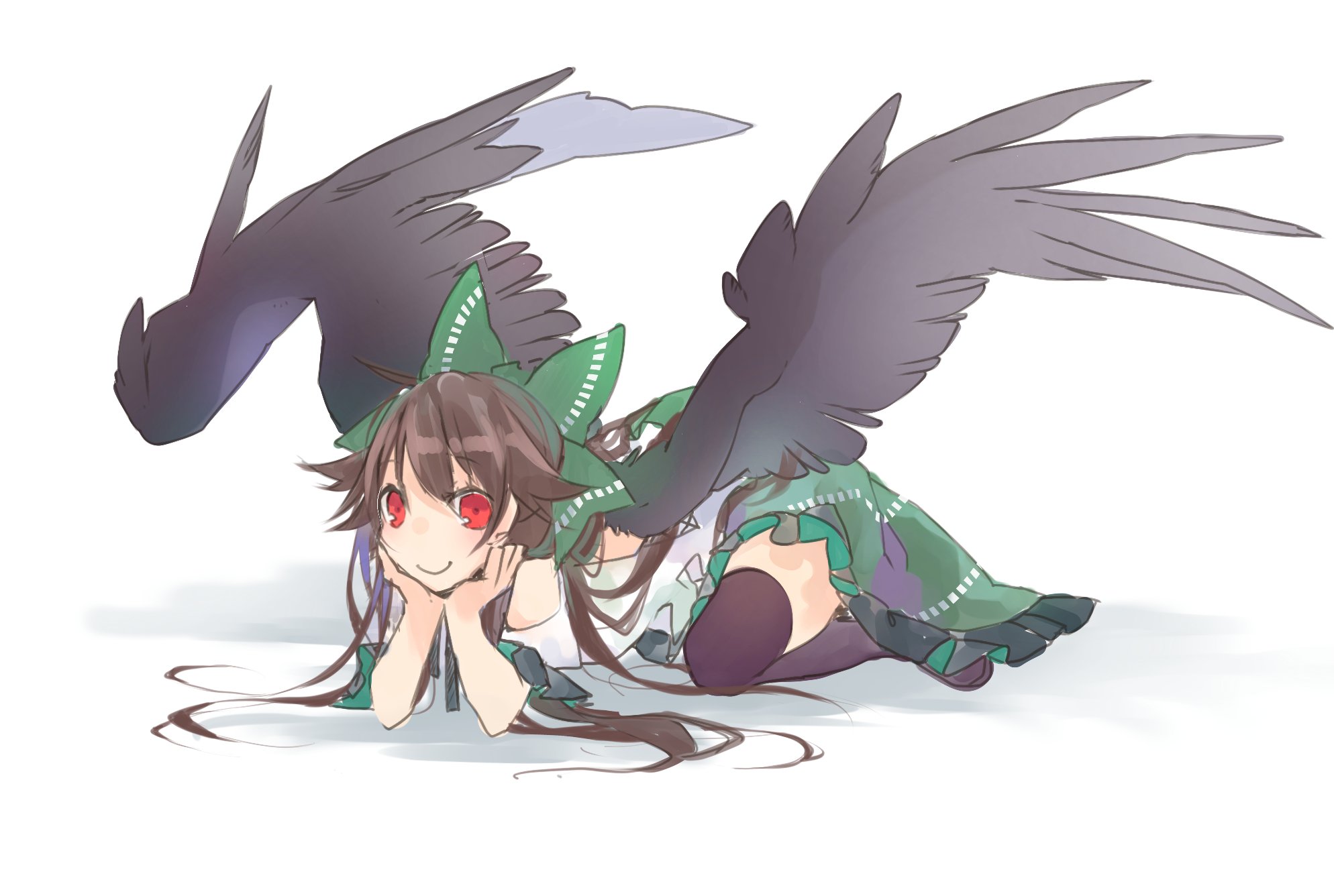 Utsuho Reiuji from Touhou with large black wings HD Wallpaper