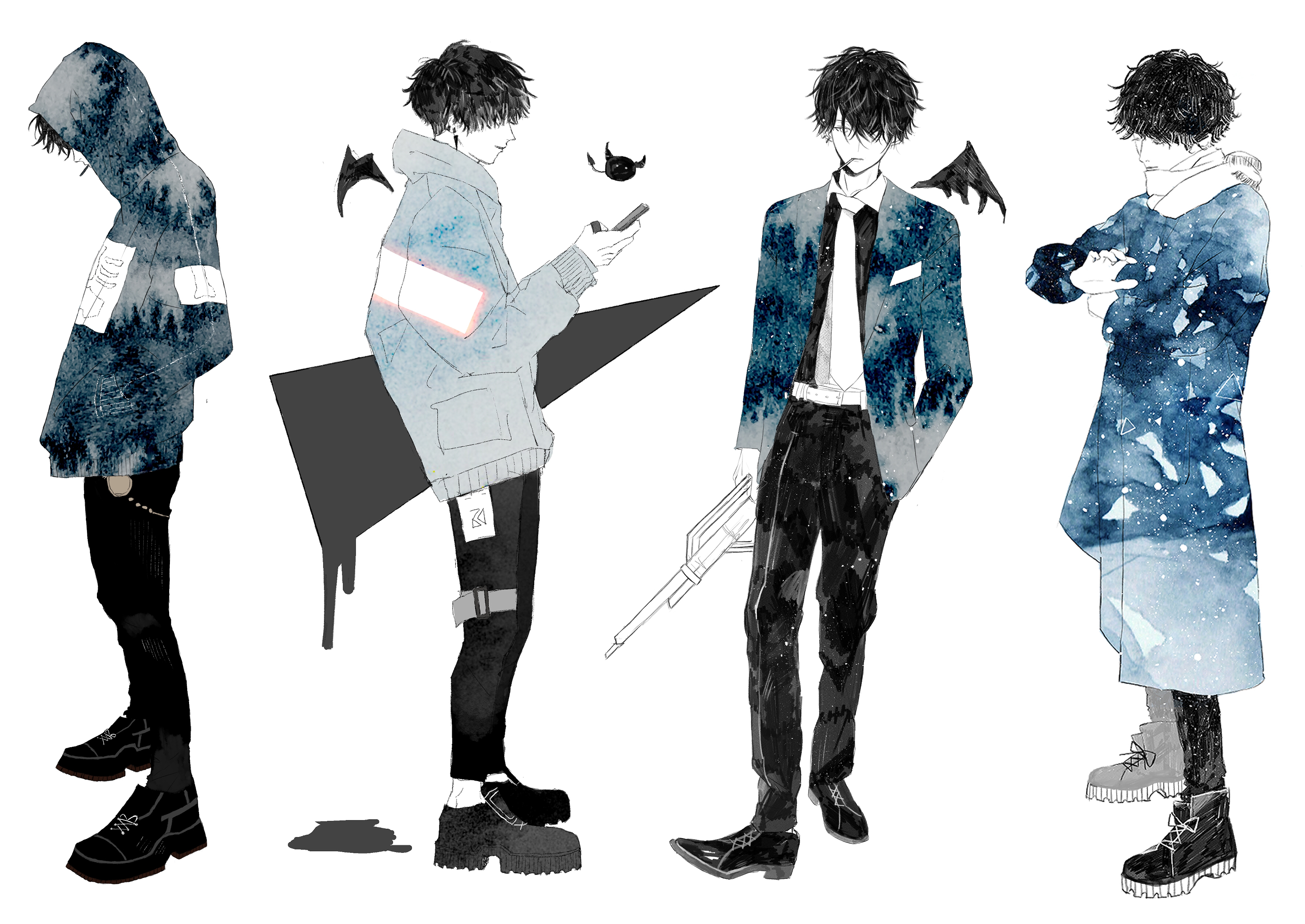 Four anime boys in stylish outfits HD Wallpaper