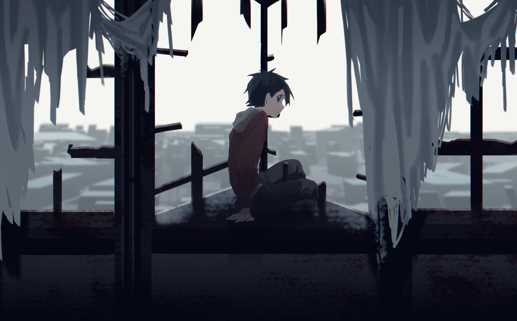 Hibiki from Pokémon sitting on a rooftop HD Wallpaper