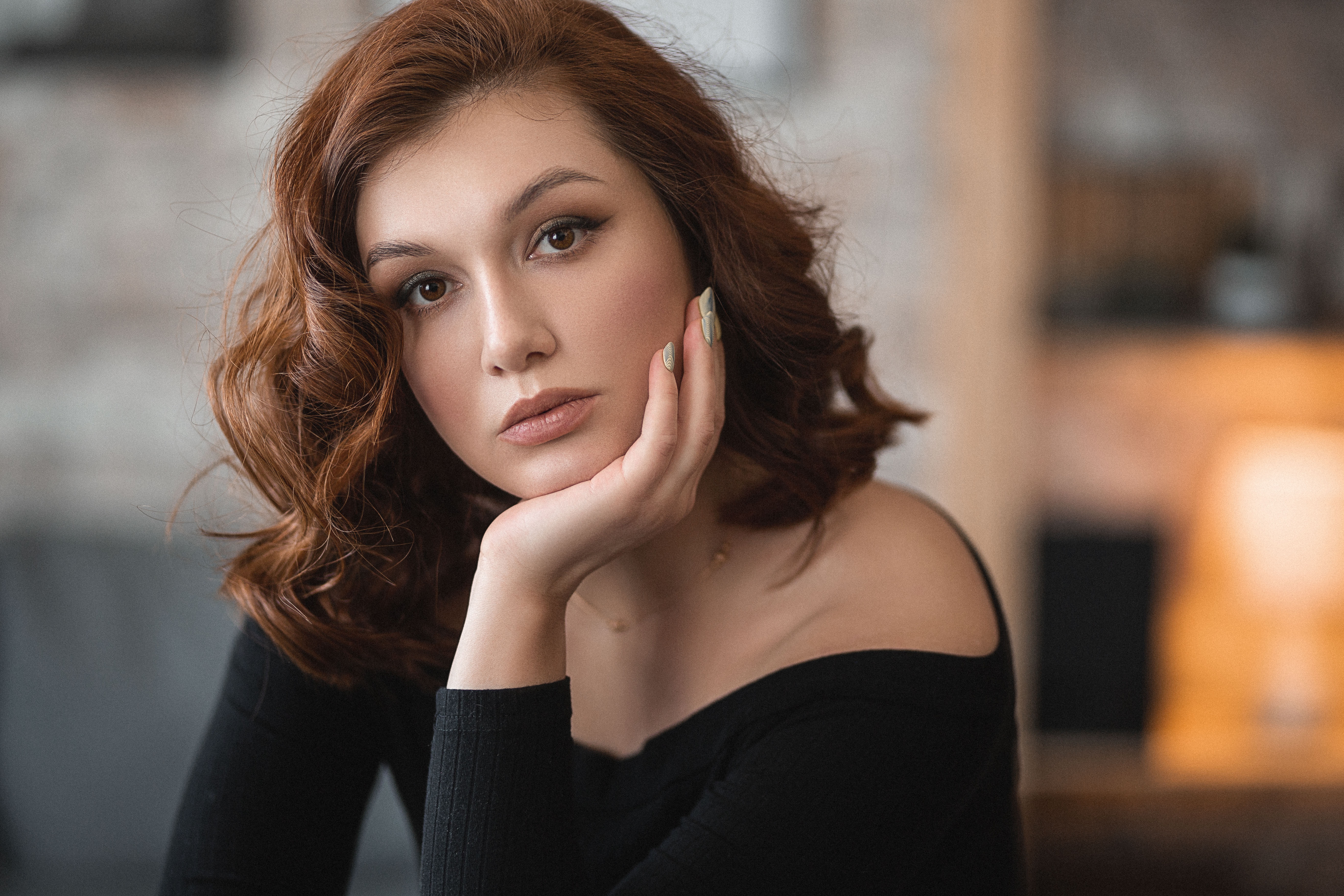 Woman with red hair and brown eyes HD Wallpaper