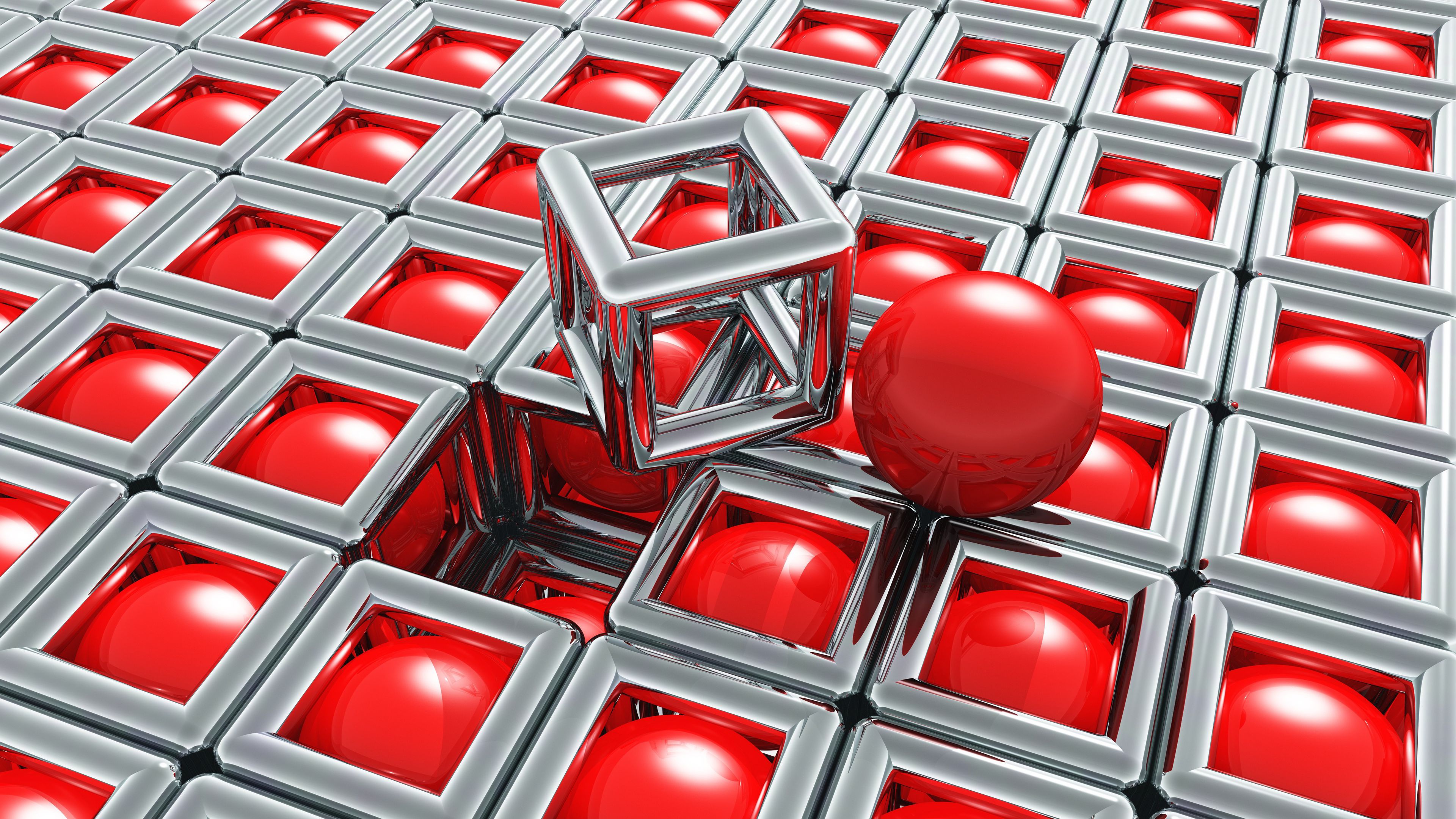 Abstract Cube and Red Ball HD Wallpaper