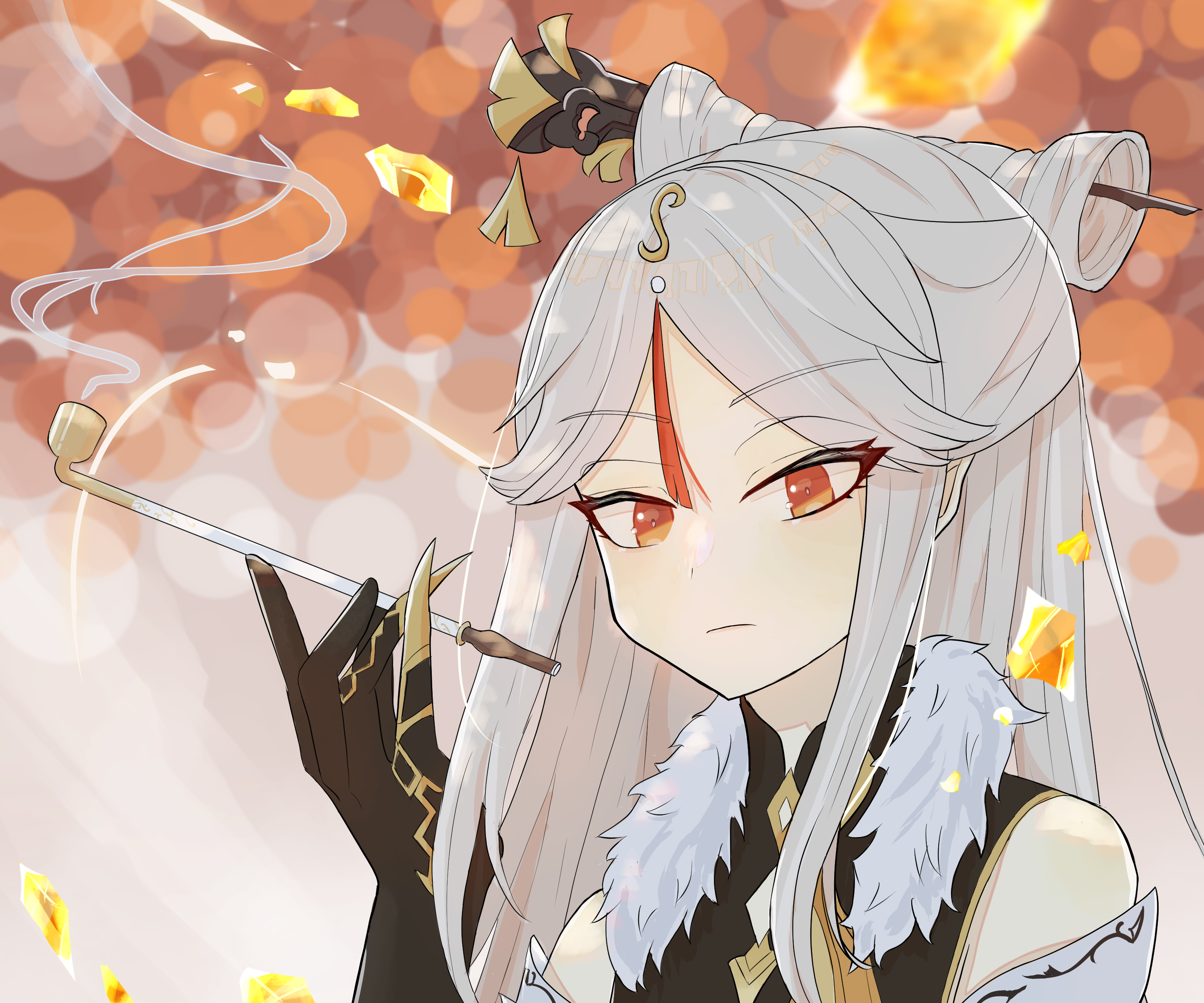 Ningguang from Genshin Impact smoking a pipe HD Wallpaper